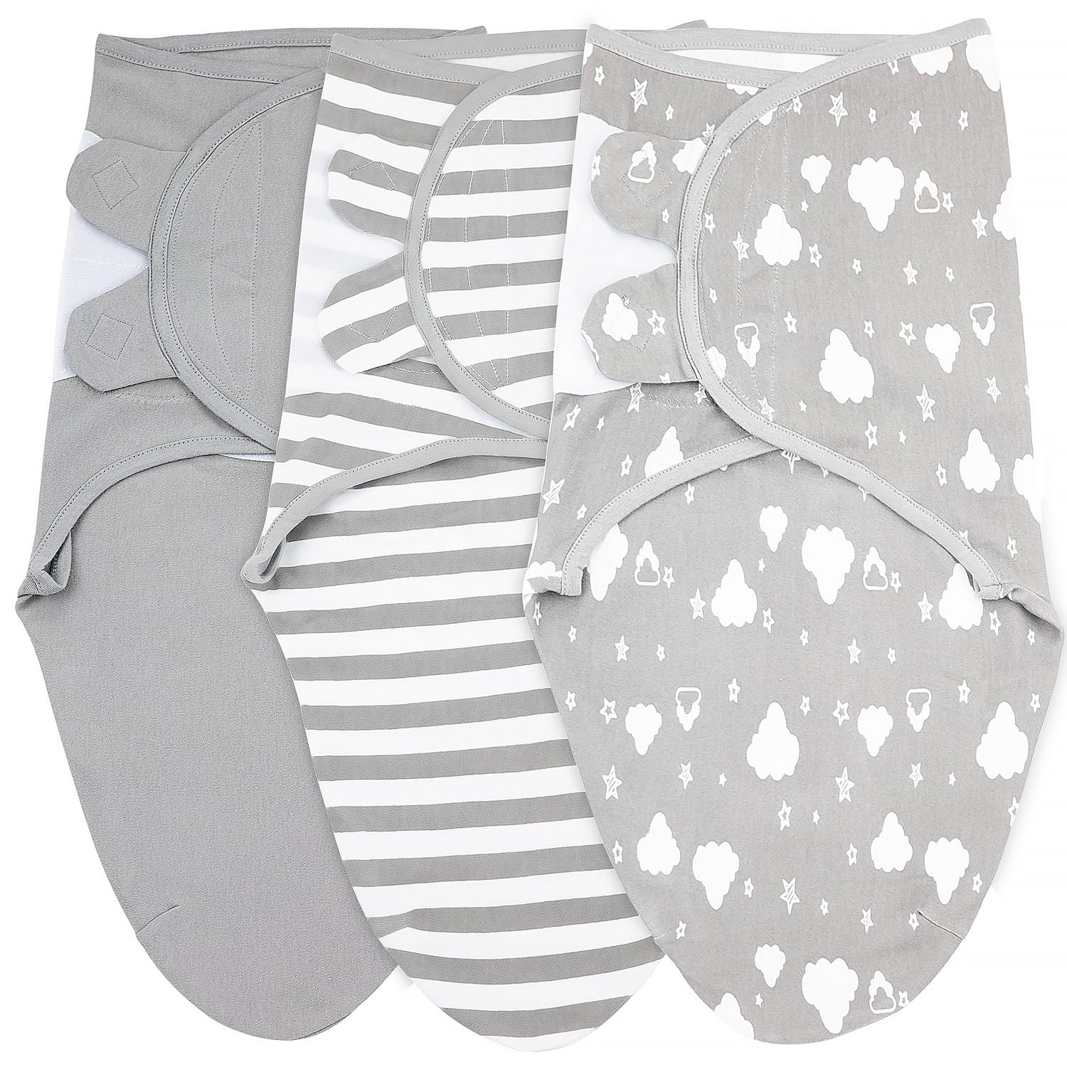 Bublo Baby Swaddles for Newborns – 3-Pack Infant Swaddles 3-6 Months – Adjustable Swaddle Sleep Sack – Soft Organic Cotton Baby Wrap for Safe & Cozy Sleep (White Grey)