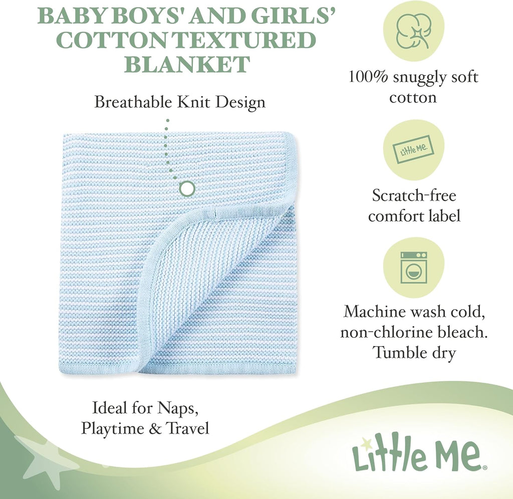Little Me Knit Baby Blanket – 100% Soft Cotton, Snuggly and Breathable, Perfect as a Swaddle, Stroller Blanket or Nursery Decor for Boys and Girls, Blue Stripe, 30 x 40 Inches