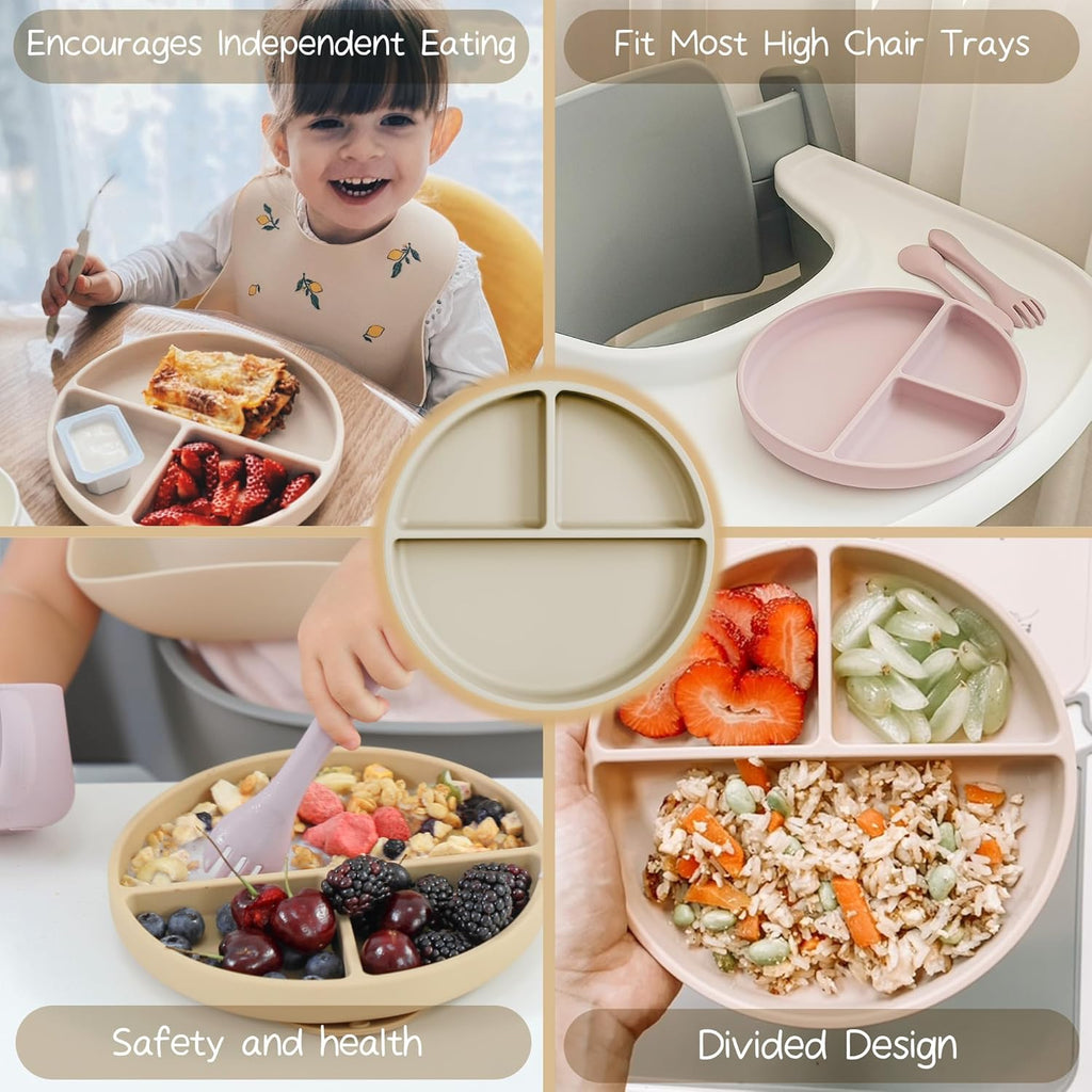 Moonkie Suction Plates for Baby | 100% Silicone BPA-Free Baby Plates| Divided Design | Microwave and Dishwasher Safe | Toddler Plates 3 Pack