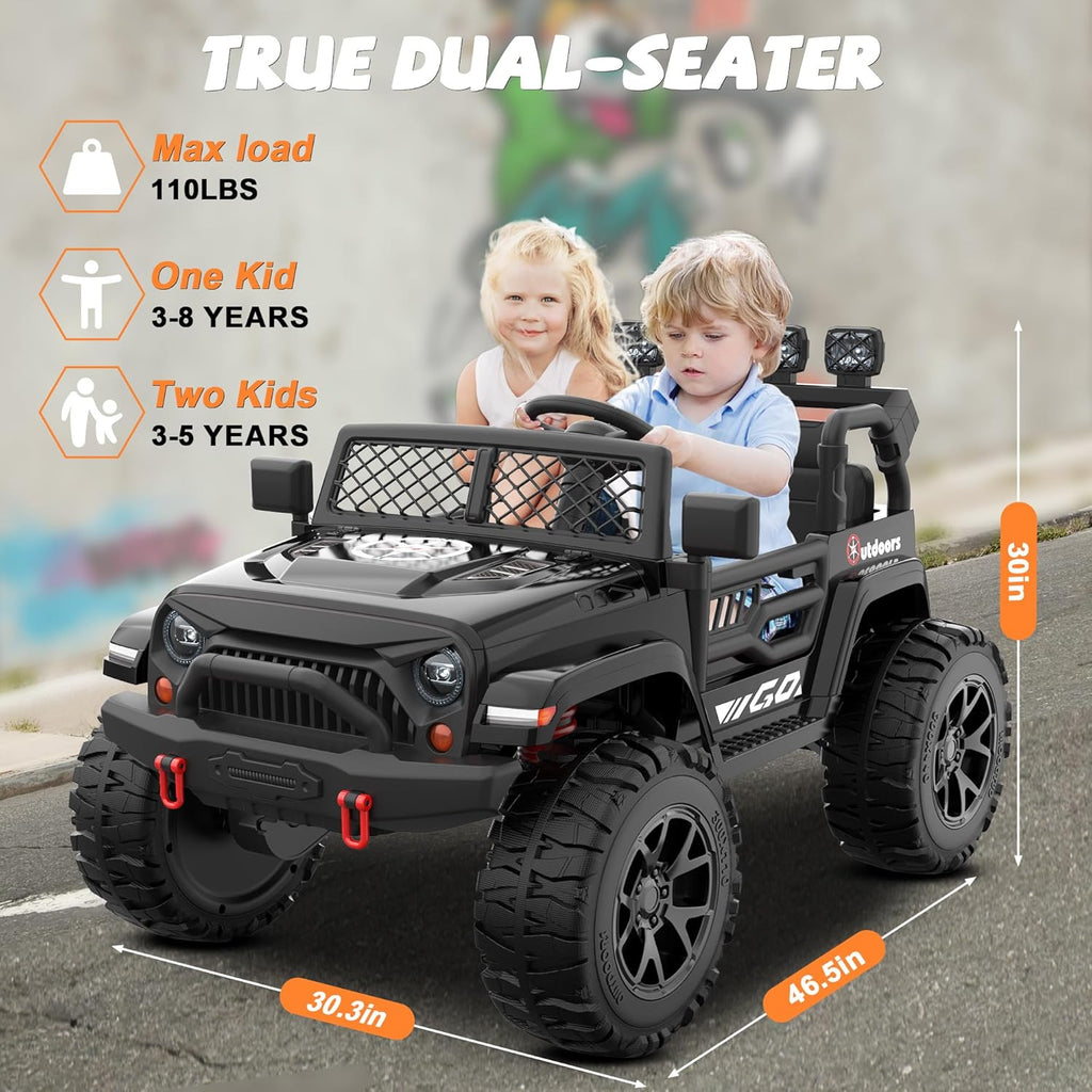 ANPABO 24V 2 Seater Ride On Car for Kids w/EVA Tires, 4X200W Motors, 4 Shock Absorbers, 2.4G Remote Control, Bluetooth Radio, LED Headlights & Searchlights, Electric Car for Kids Ages 3-8, Black