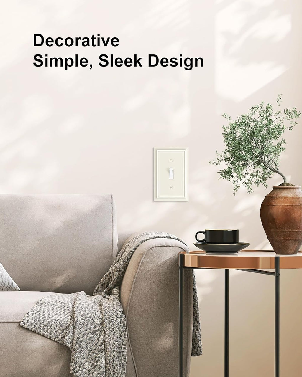 4-Pack Single Toggle Light Switch Cover Plate, Durable Natural Bamboo Fiber Decorative Switch Plate Covers, Light Almond 1 Gang Wall Plate, Corrosion Resistant