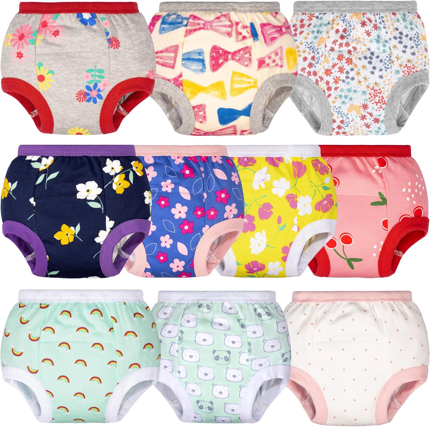 BIG ELEPHANT Potty Training Underwear - 10 Pack, 100% Cotton Absorbent Unisex Toddler Pee Pants for Boys Girls