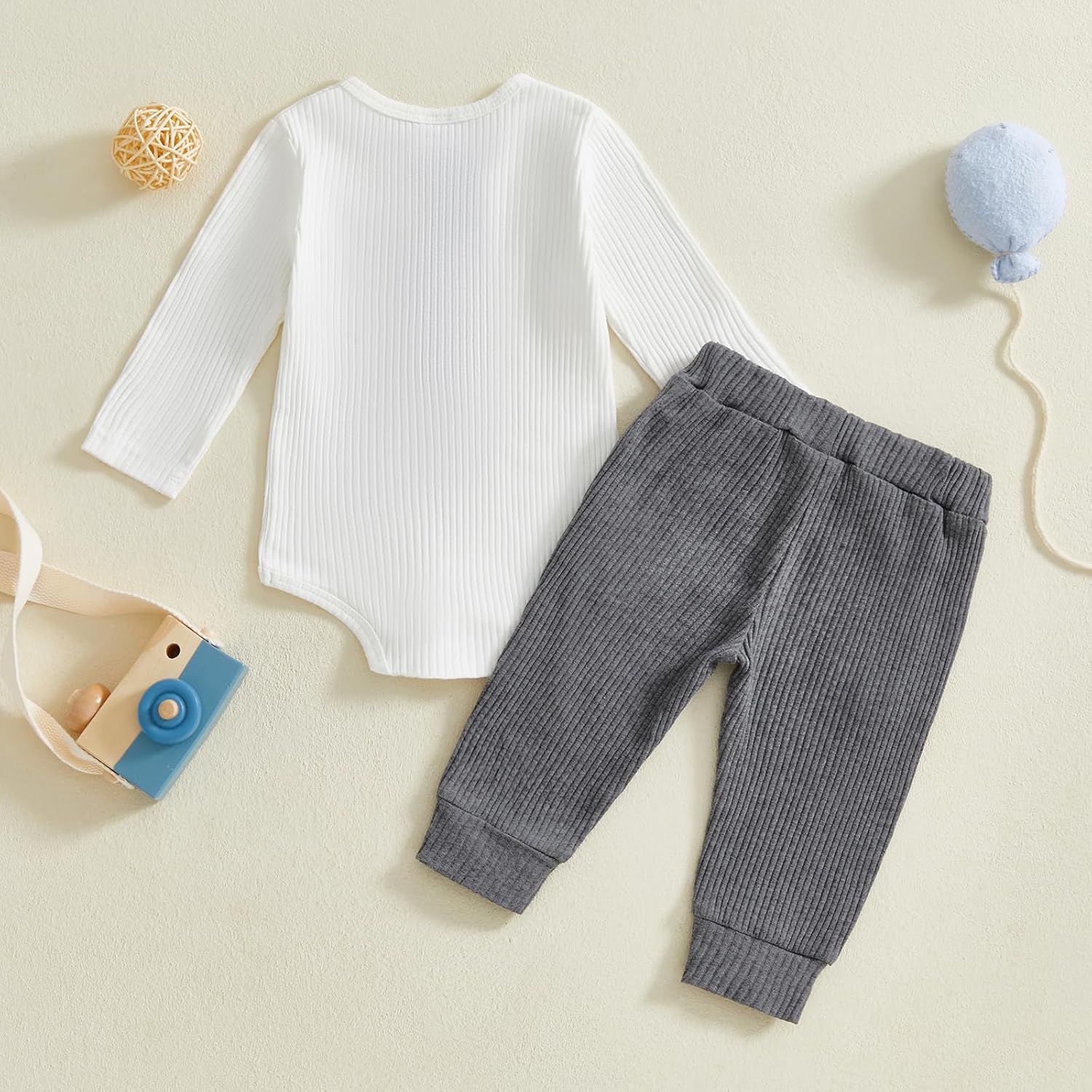 fhutpw Baby Boy Clothes 3 6 12 18 Months Ribbed Knitted Long Sleeve Romper and Pants Sets Newborn Fall Splicing Color Outfits