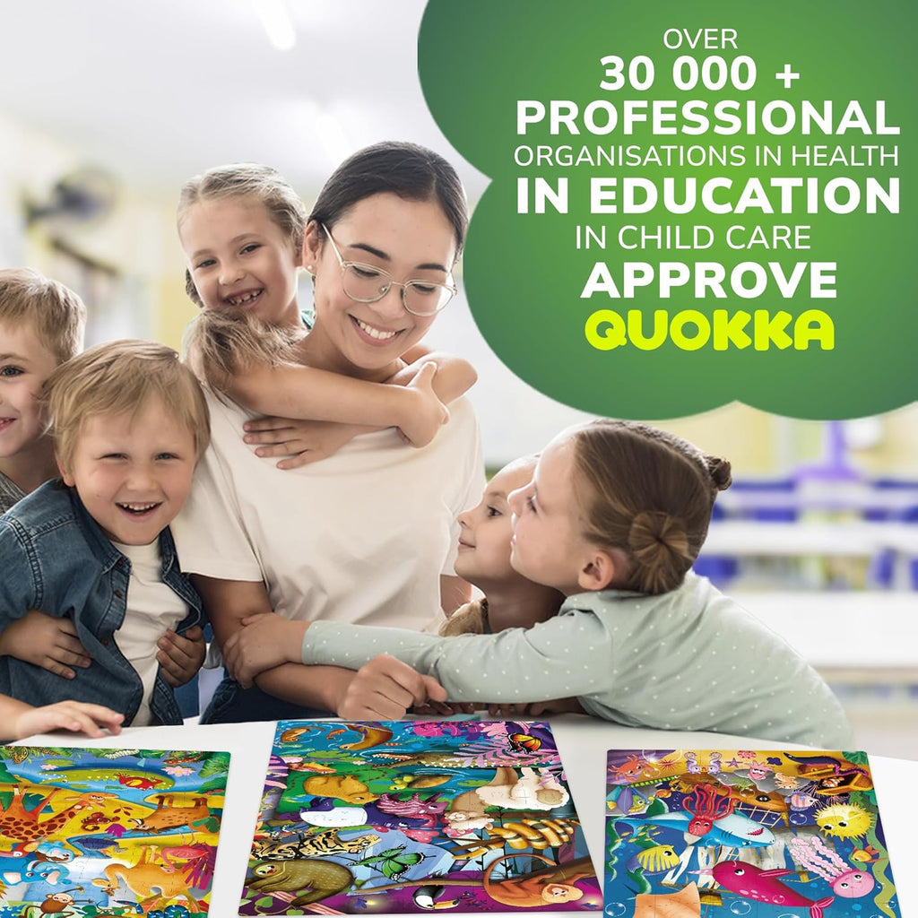 QUOKKA Puzzles for Kids Ages 4-6 – 4 x 48 Pieces Jigsaw Puzzles for Toddlers 3-5 – Toy for Learning Insects, African, Ocean Animals – Educational Game for Boy and Girl 2-4 Year Old - Improved Version