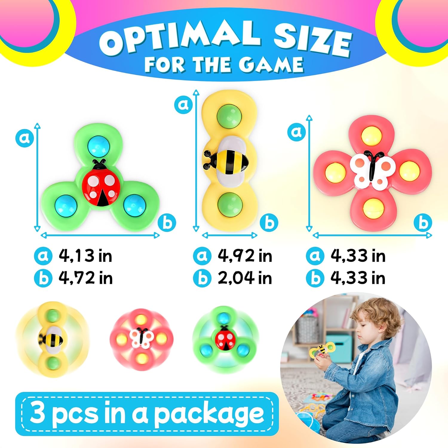 3Pcs Suction Cup Spinner Toy for Baby - Suction Fidget Spinner for Baby Bath Spinning Toy High Chair Toys with Suction Cups - Baby Suction Cup Toys for Babies Toddler Fidget Toys Suction Toys