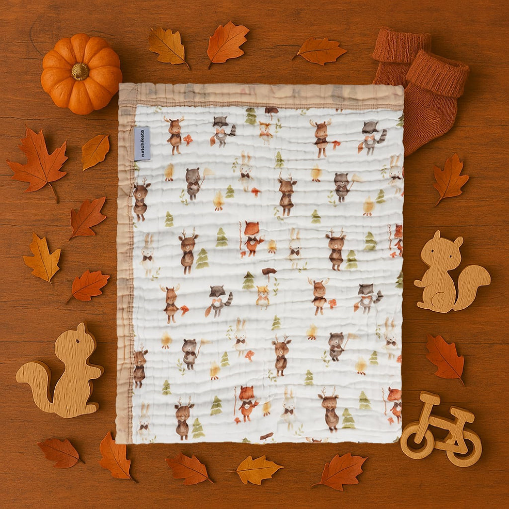 Organic Cotton Muslin Baby Blanket for Boys and Girls - Luxurious Soft Toddler Quilt for Swaddling - Gender Neutral Blankets Makes a Great Forest Friends