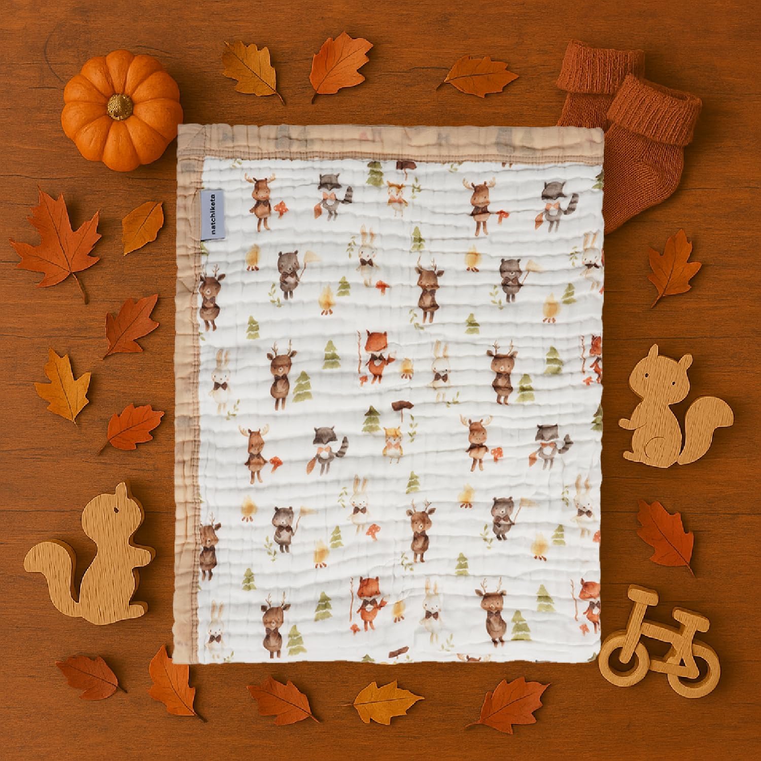 Organic Cotton Muslin Baby Blanket for Boys and Girls - Luxurious Soft Toddler Quilt for Swaddling - Gender Neutral Blankets Makes a Great Forest Friends