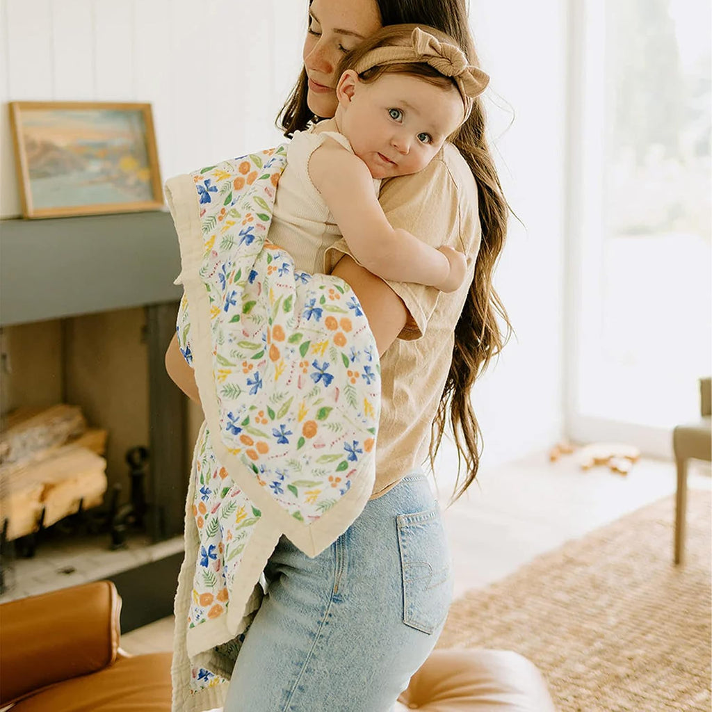 Little Unicorn Newborn Receiving Quilt | Ultra- Soft, Multi-Layered Muslin Fabric | Gift for Newborns & on-The-go (Mountain Bloom)