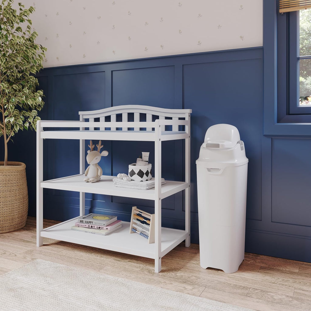 Foundations Tall Diaper Pail with Airtight Lid - Durable & Odorless Diaper Disposal, Large Capacity, Holds up to 60 Newborn Diapers, Refill with Any Bags - White