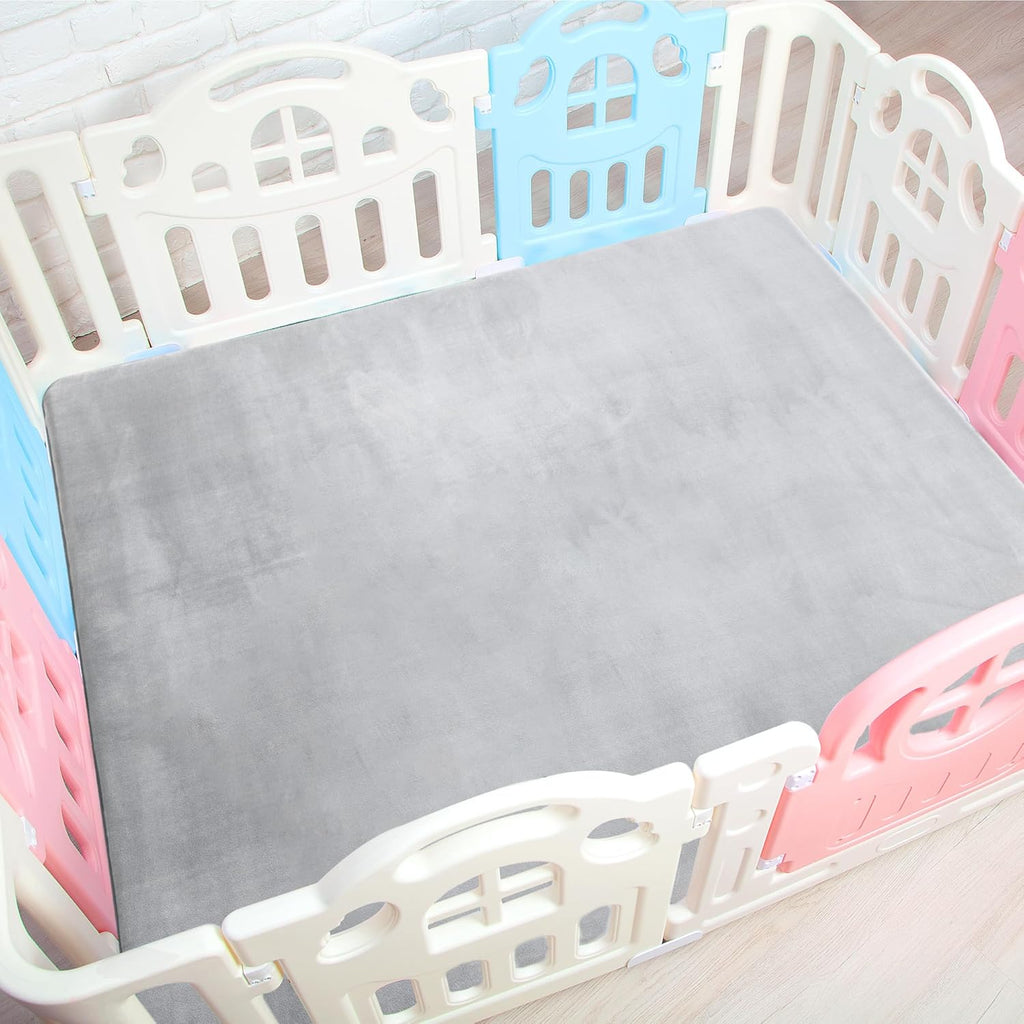 BALAPET Thick Memory Foam 71x59 Play Mat for Playpen, Super Soft Velvet Portable Baby Playpen Mat for Kids Toddler Crawling and Play, Non-Slip Bottom Playmat, Grey