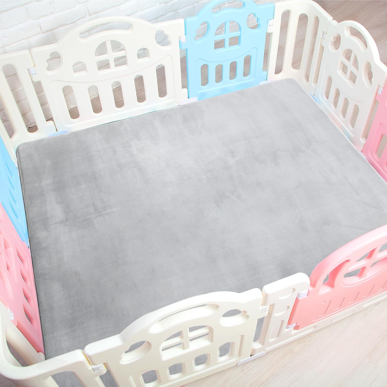 BALAPET Thick Memory Foam 74x50 Play Mat for Playpen, Super Soft Velvet Portable Baby Playpen Mat for Kids Toddler Crawling and Play, Non-Slip Bottom Playmat, Grey