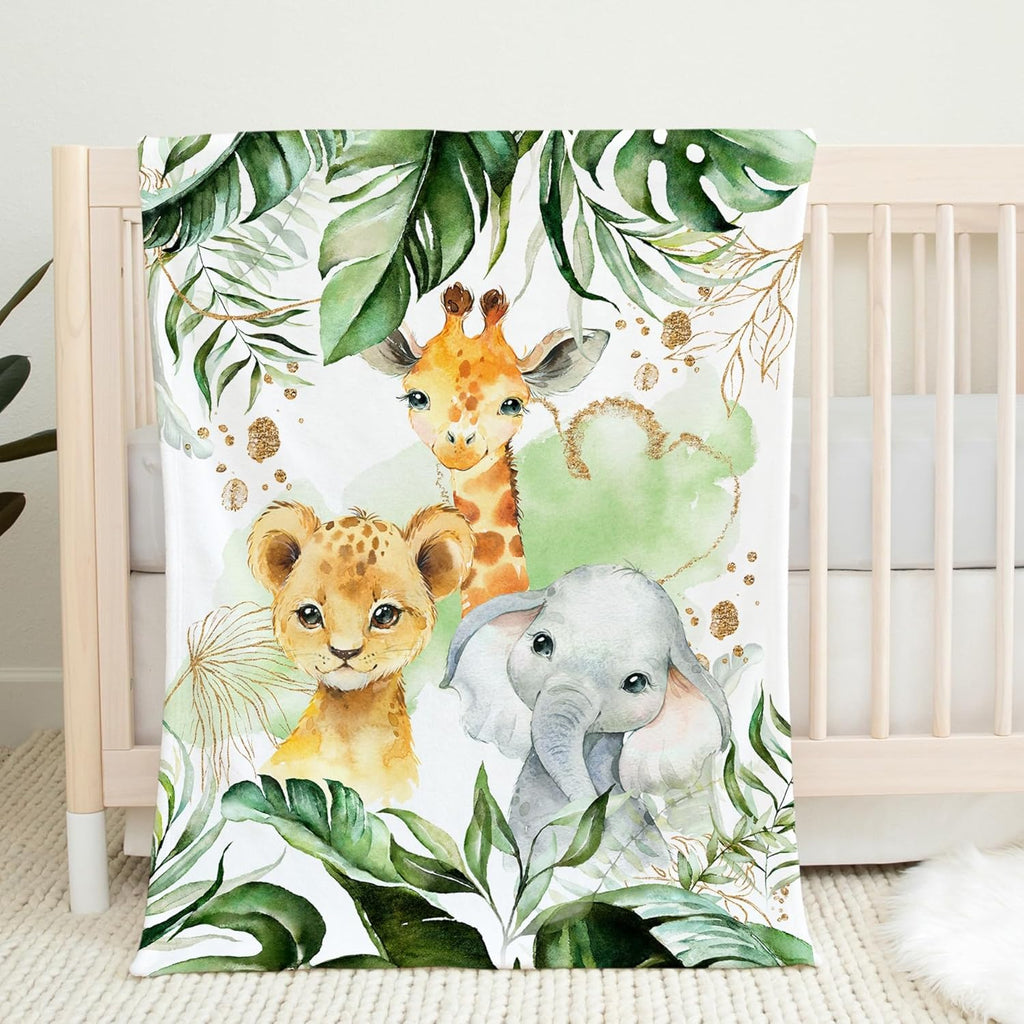 UNIQUE Safari Ultra Soft Fleece Baby Blanket 30x40in, Cute Lion Elephant Giraffe Baby Blanket, Gender Neutral