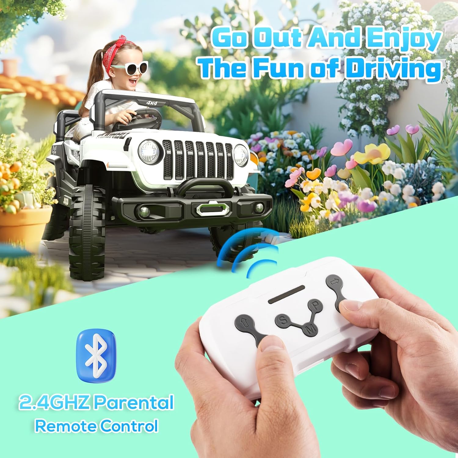 SEALIGHT 12V Kids Ride On Car Truck w/Parent Remote Control, Electric Car for Kids Children Ride On Toy Toddler with Double Doors/Safety Belt/LED Lights/Music Player/Bluetooth