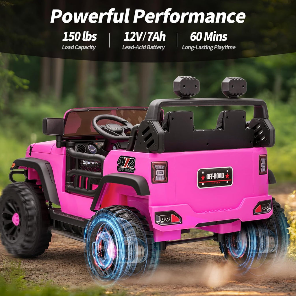 2 Seater Ride on Car Truck, 12V Kids Electric Ride on Toy for Big Kids Age 3-8 w/Remote Control- Hot Pink