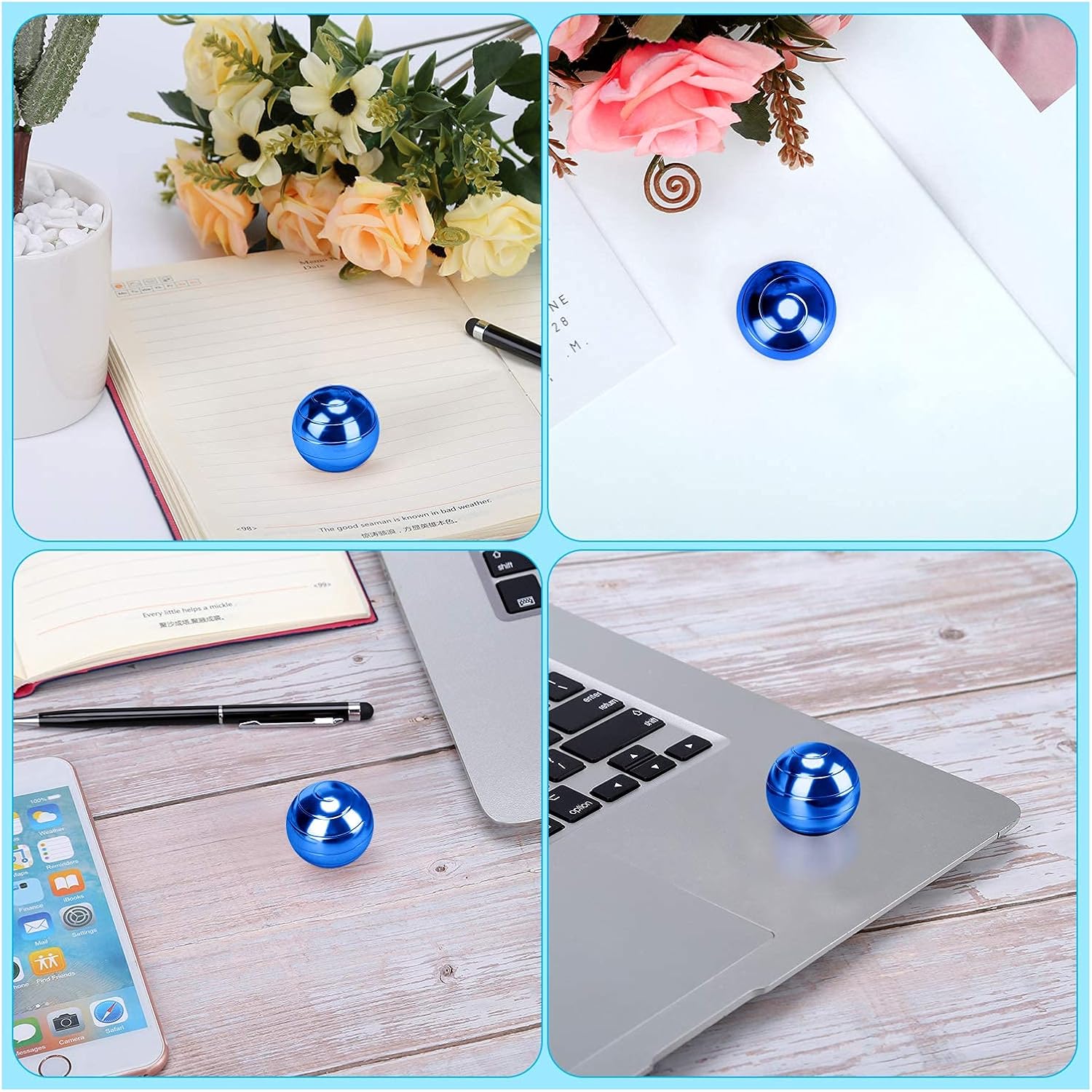 Desktop Ball Transfer Gyro Aluminum Alloy Kinetic Desk Toy Stress Relief Office Executive Gadgets Metal Ball Full Disassembly Rotary Decompression Toy(Blue, S 38mm Ball)