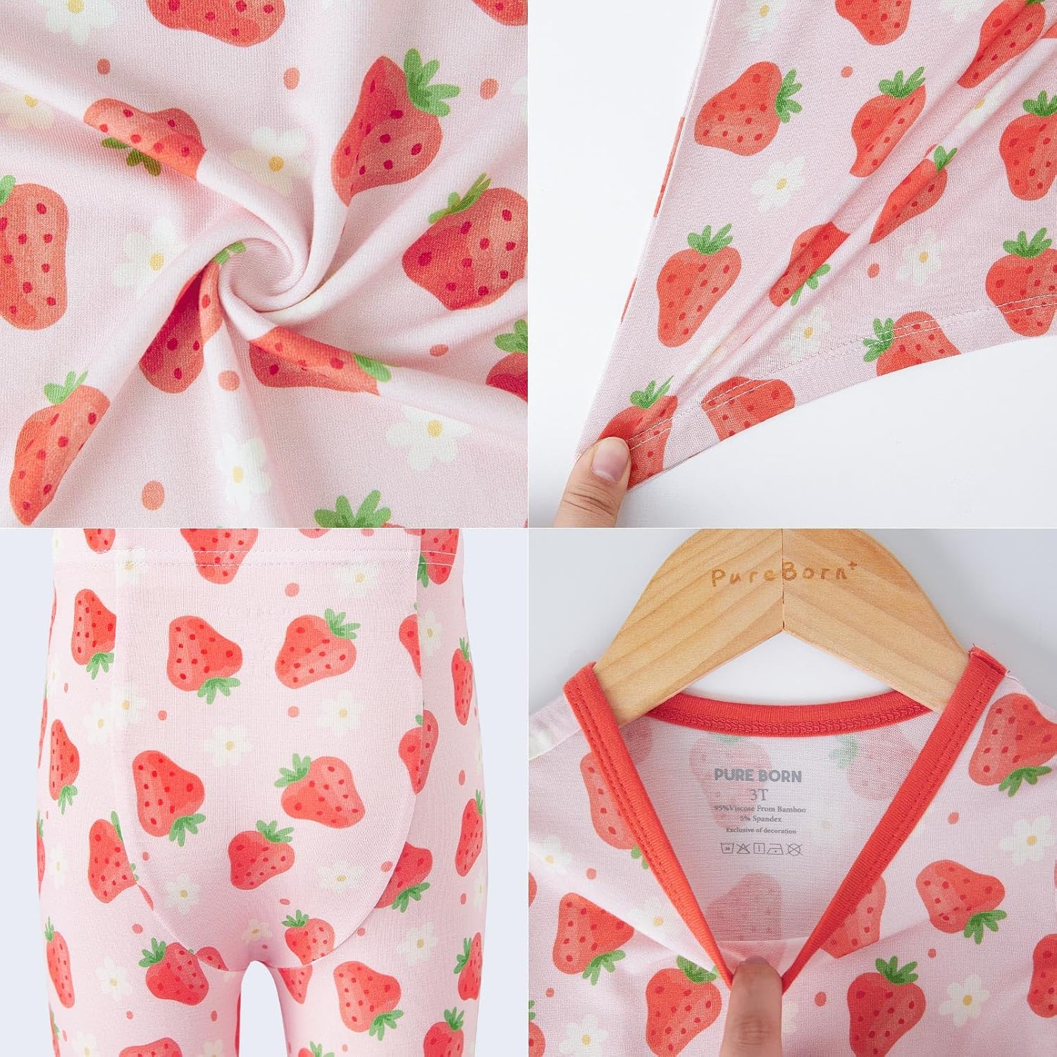 pureborn Baby Viscose From Bamboo Pajamas Set Pjs - Kids Toddler Girl Snug Fit Viscose Sleepwear 2pcs 18M-8Y