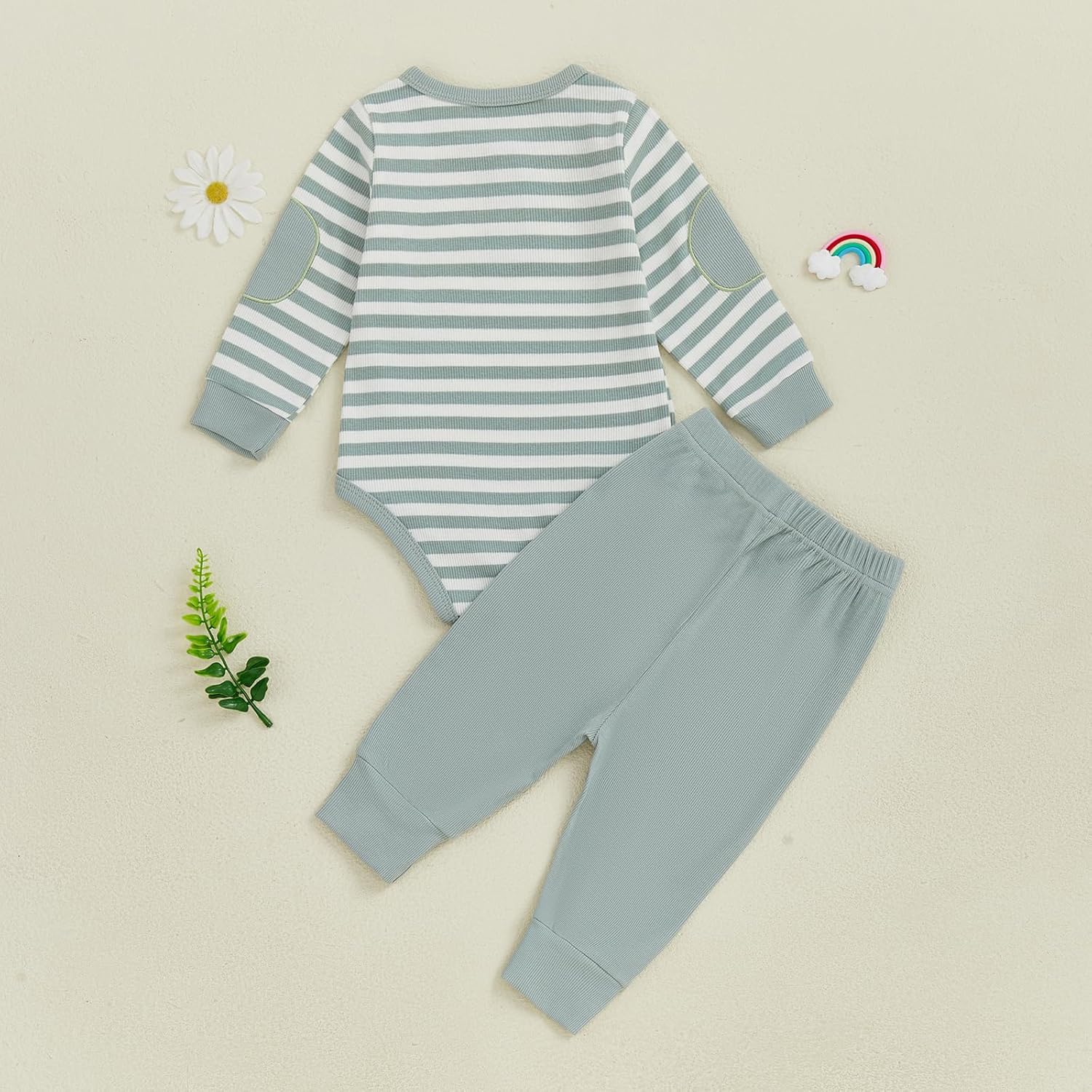 fhutpw Baby Boy Clothes 3 6 12 18 Months Ribbed Knitted Long Sleeve Romper and Pants Sets Newborn Fall Splicing Color Outfits
