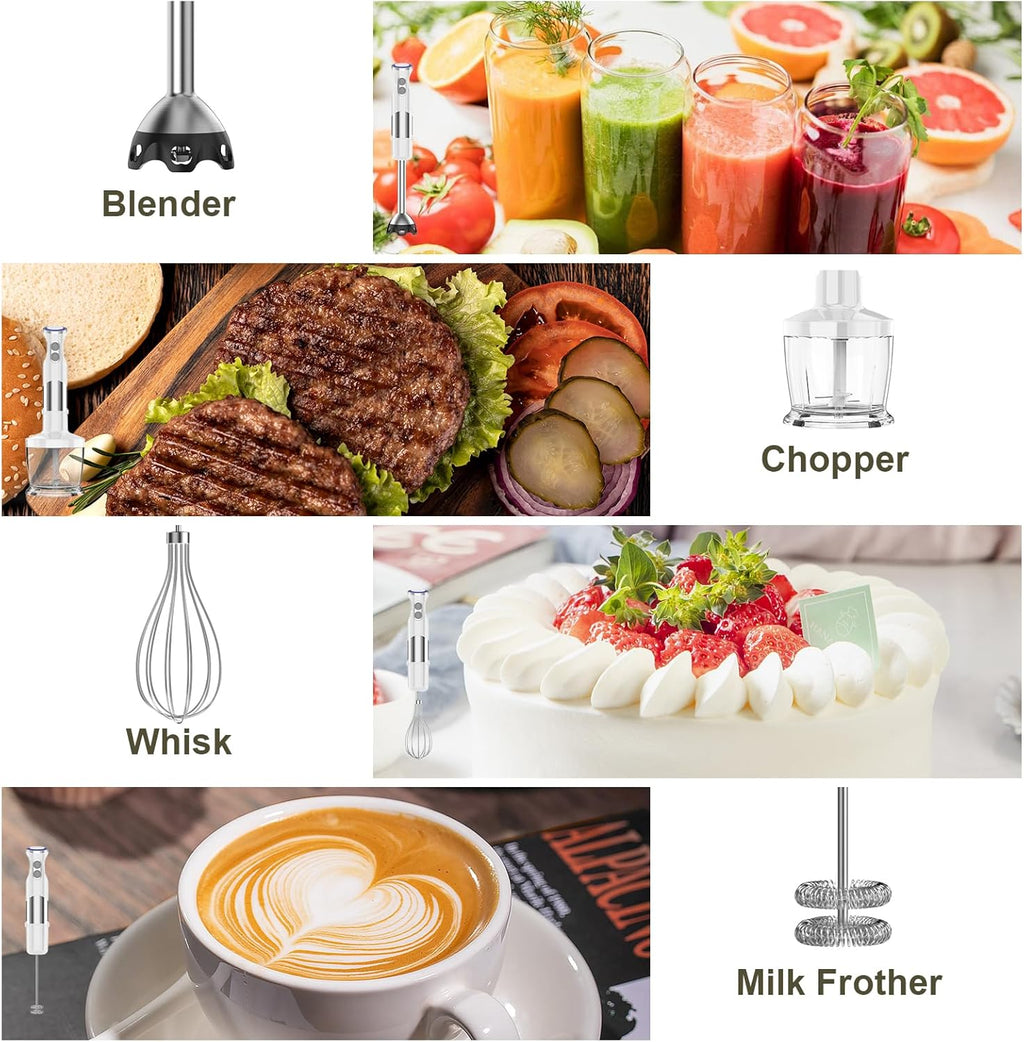 Immersion Blender Handheld Hand Blender - 1100W Non Scratch Stick Blender for Kitchen 12 Speed and Turbo Mode Chopper, Beaker, Whisk and Milk Frother for Milkshake Puree Smoothie Food