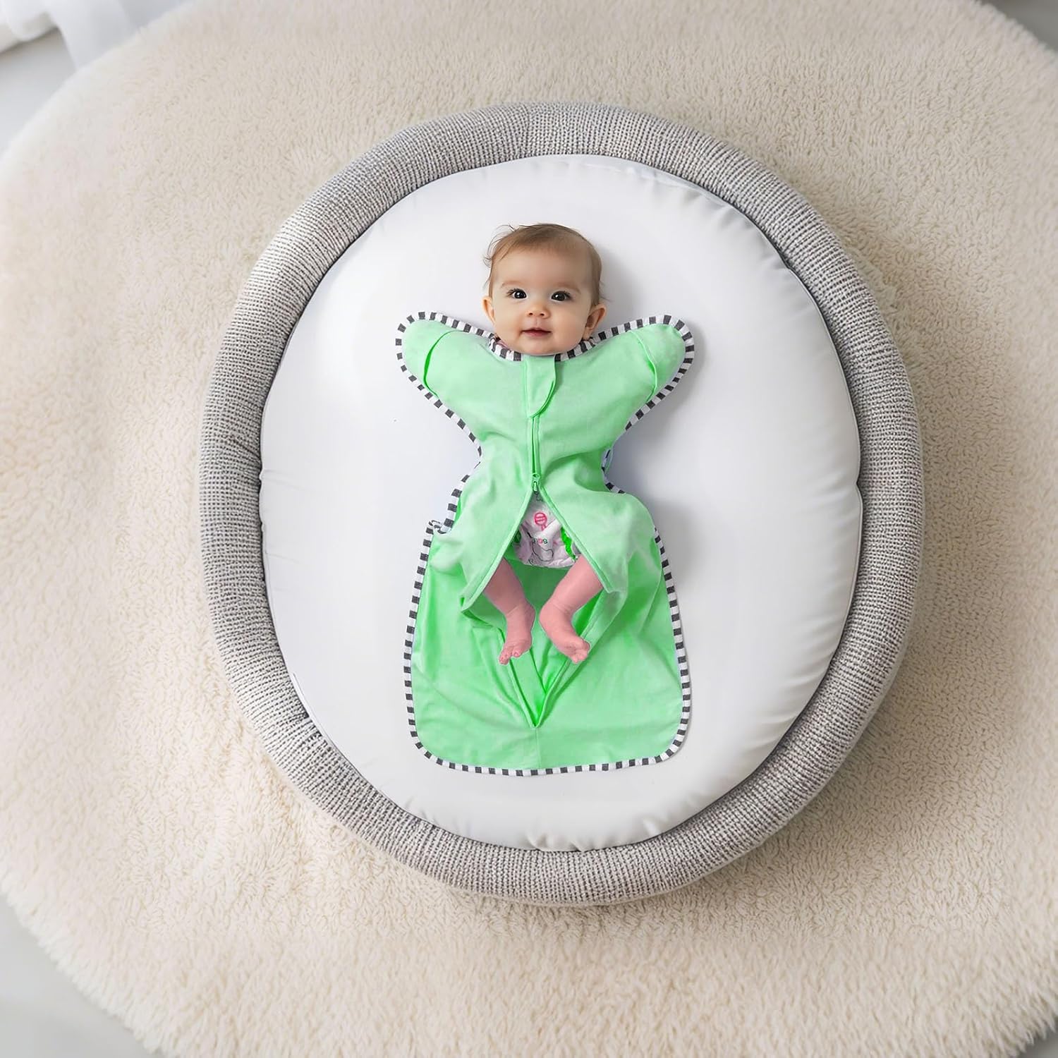 Transition Swaddle, 2 Pack 100% Cotton Baby Sleep Sack, 2-Way Zipper Infant Arm Up Swaddle for Newborn Baby Boys Girls (Green + Grey, M(3-6 Months))