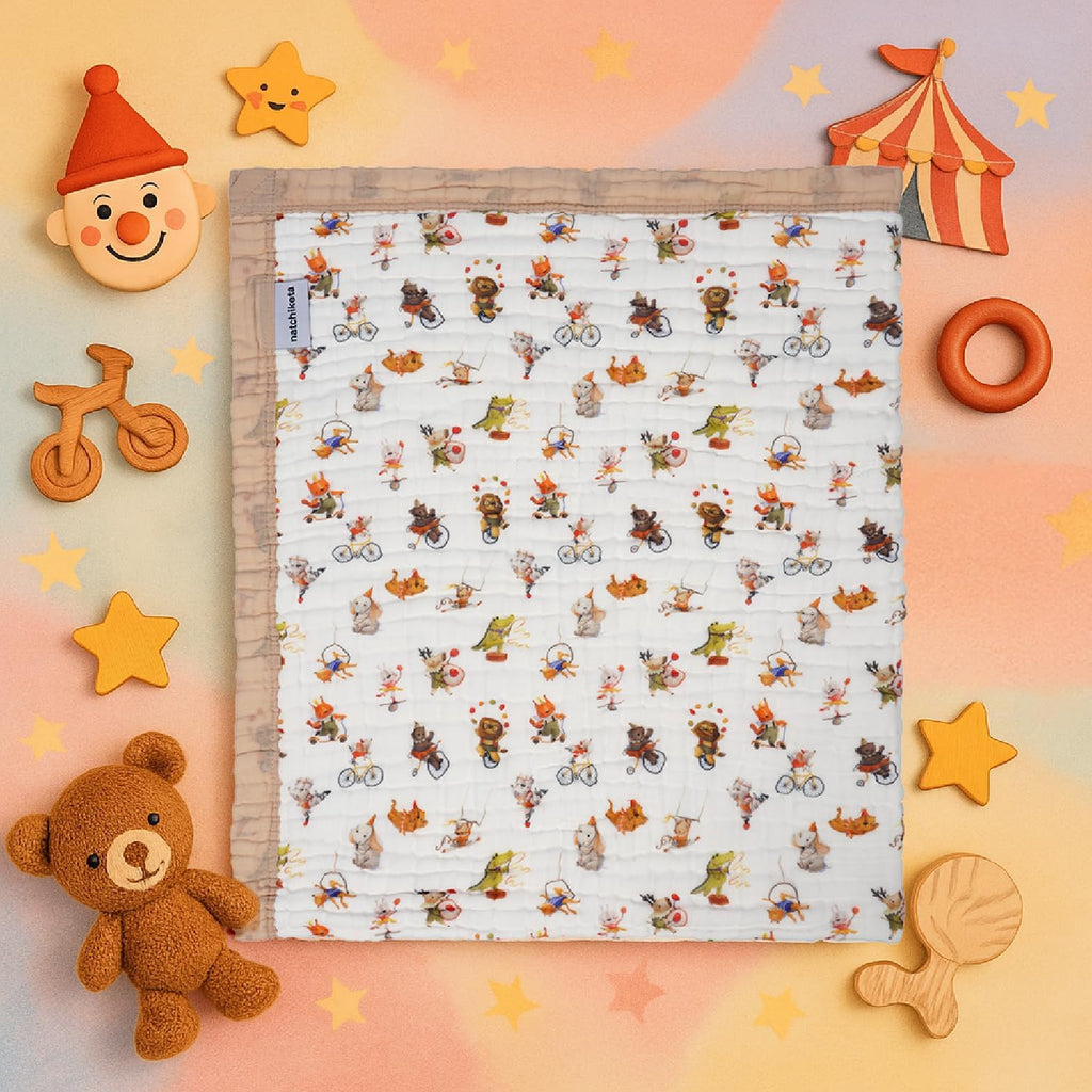 Organic Cotton Muslin Baby Blanket for Boys and Girls - Luxurious Soft Toddler Quilt for Swaddling - Gender Neutral Blankets Makes a Great Circus
