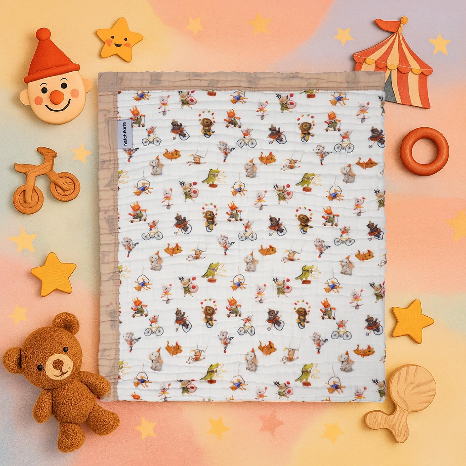 Organic Cotton Muslin Baby Blanket for Boys and Girls - Luxurious Soft Toddler Quilt for Swaddling - Gender Neutral Blankets Makes a Great Circus