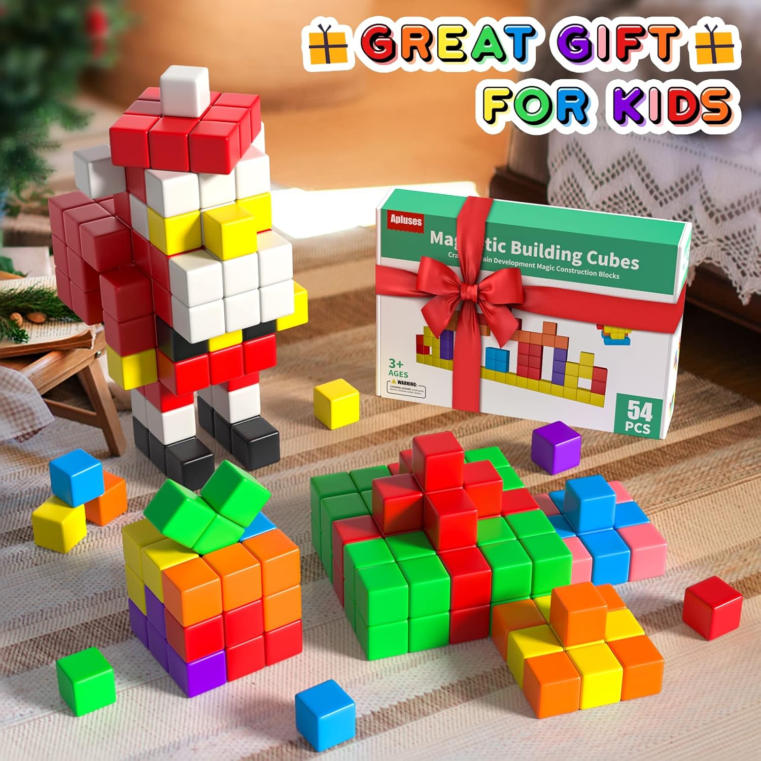 54 PCS Magnetic Blocks, Magnetic Building Blocks for Toddlers 3+, Montessori Toys, Magnet Cubes, Preschool STEM Educational Sensory Magnet Toys for Kids Ages 3-5 Year Old Boys and Girls