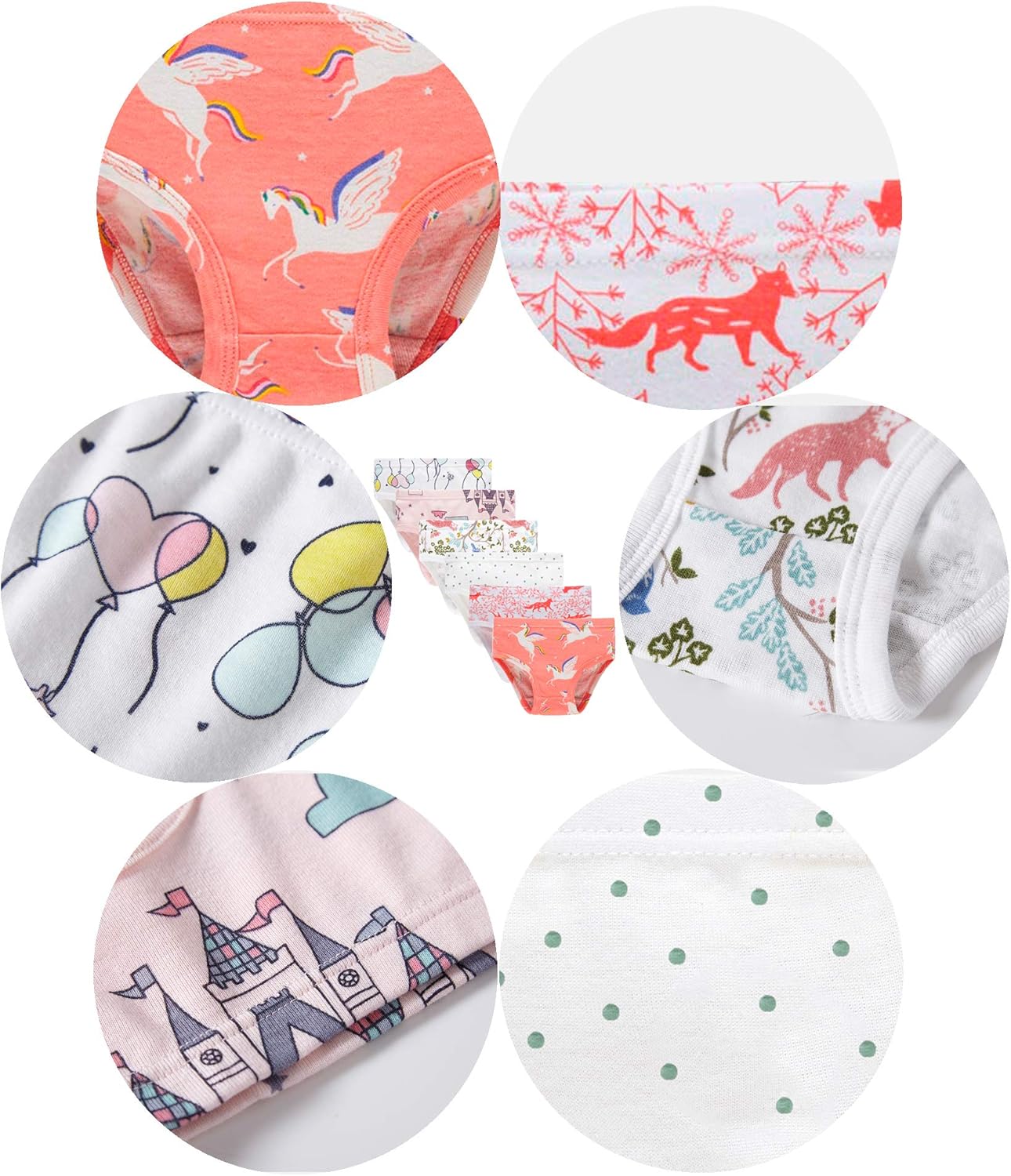 Cadidi Dinos Little Girls' Soft Cotton Underwear Kids Cool Breathable Comfort Panty Briefs Toddler Undies(Pack of 6)