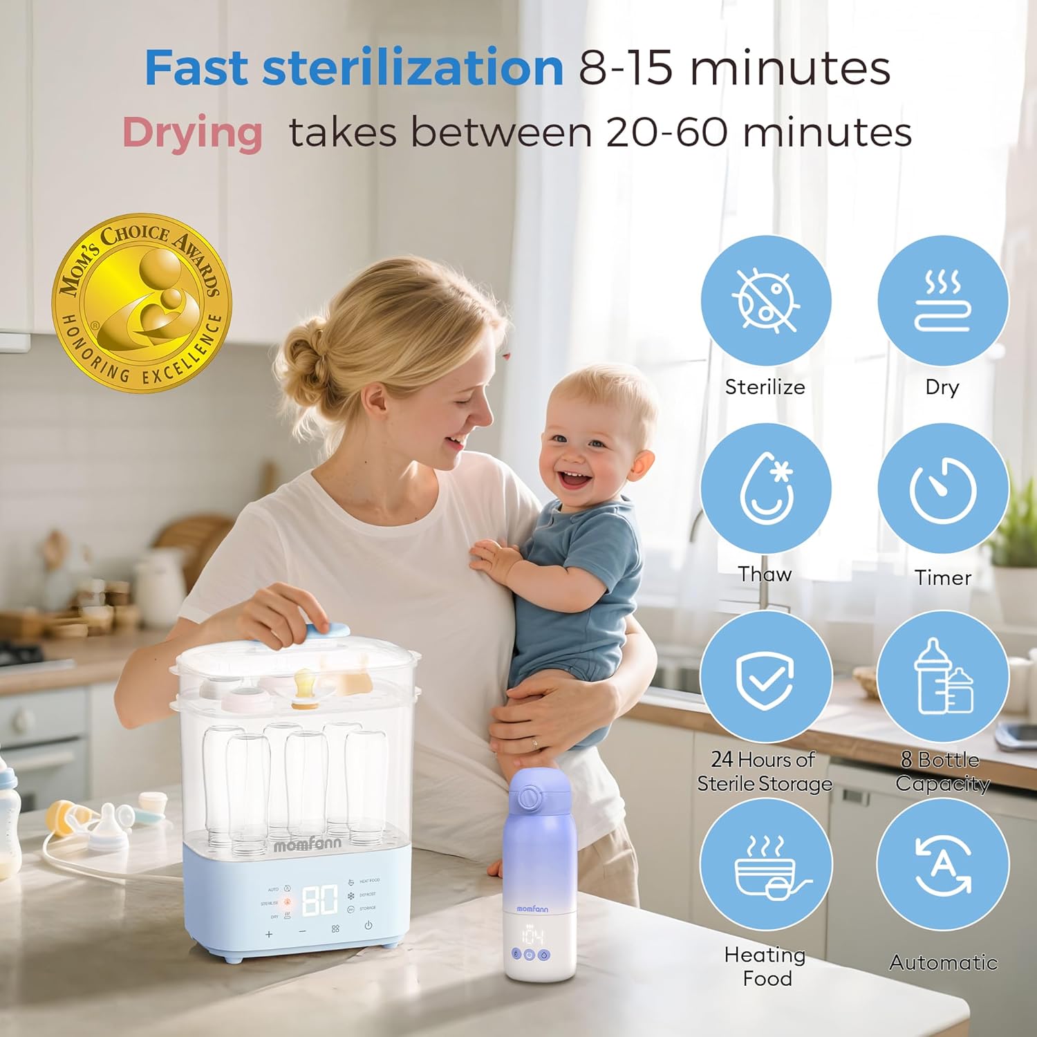 Bottle Sterilizer and Dryer, All-in-One Electric Steam Sterilizer Bottle Sanitizer for Baby Bottles, Pump Parts Accessories Newborn Essential (Blue)