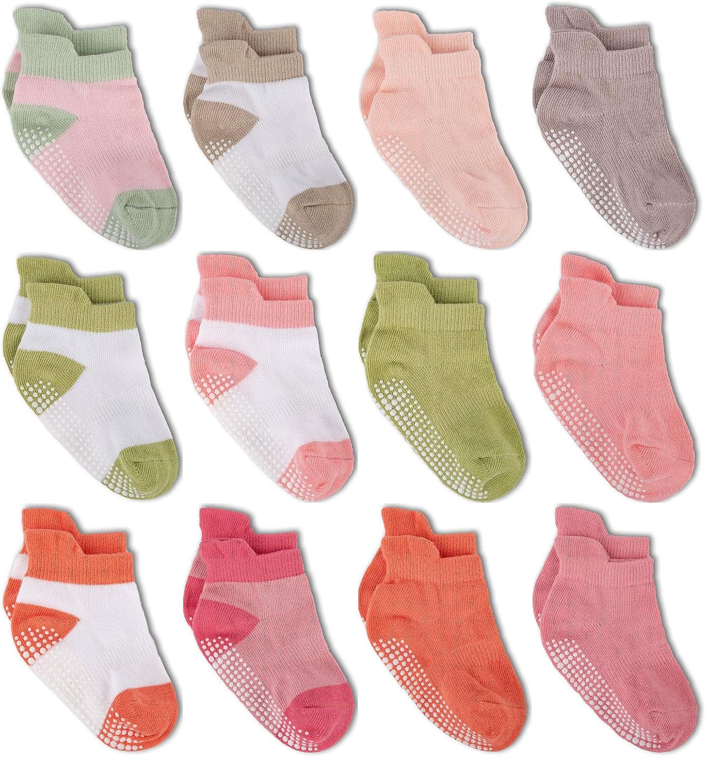 Zaples Baby Non Slip Grip Ankle Socks with Non Skid Soles for Infants Toddlers Kids Boys Girls