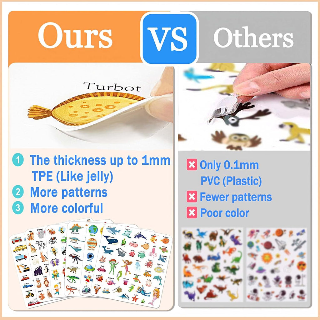 Reusable Sticker Books for Kids, Jelly Quiet Book, Preschool Learning Activities Busy Book for Toddler Travel Toys Waterproof Stickers for Kids 2 3 4 5 6 Year Old Girls Boys (Space)