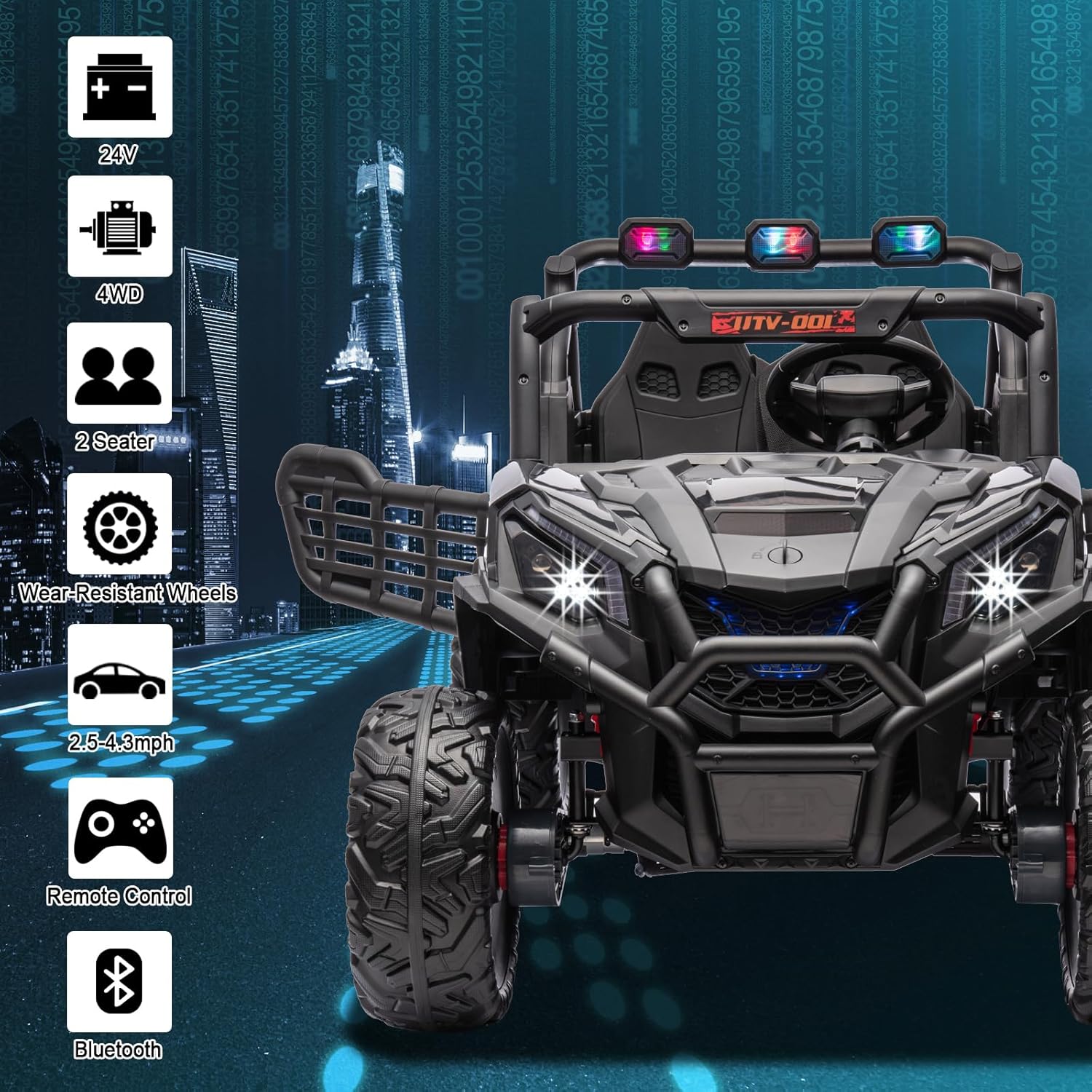 2 Seater 24V Kid Toy Car with Remote Control 4WD Electric Vehicles Battery Powered Toy Car,Ride on Car for 3+ Years Kids Ride On Toy(Black)