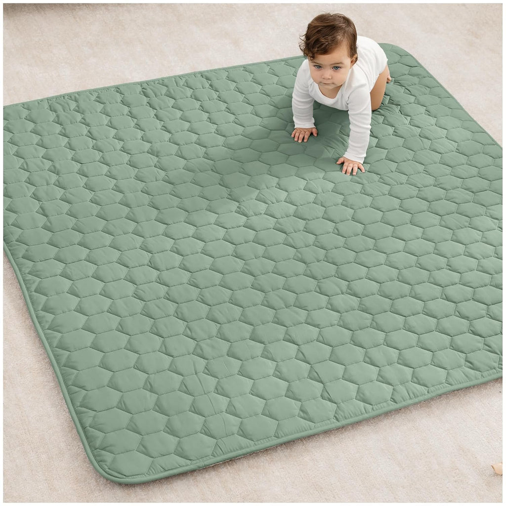 Comfy Cubs Square Kids Play Mat - 56 x 56 inches Soft Quilted Baby Floor Mat with Non-Slip Bottom - Plush Design for Toddlers' Playtime and Relaxation - Comfortable and Durable - Fern