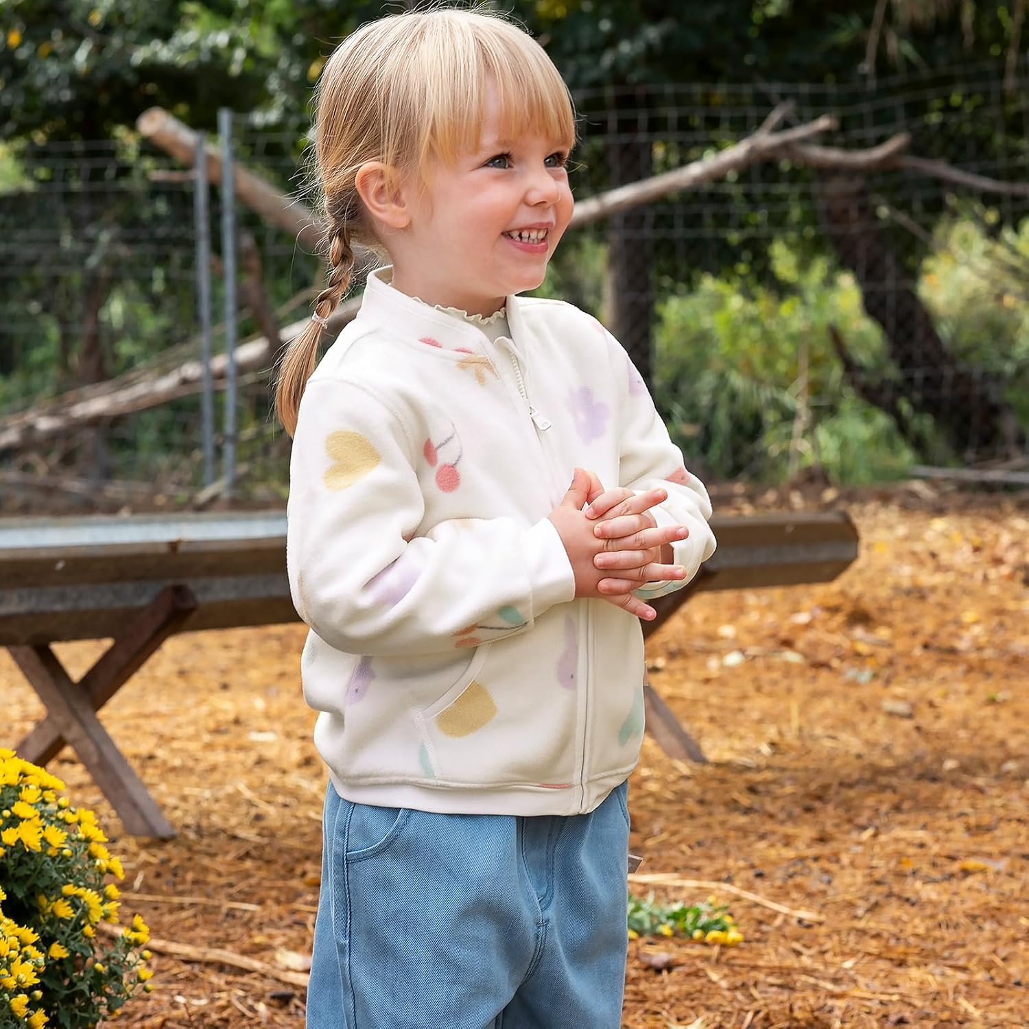 DAVE & BELLA Kids Printed Polar Fleece Jacket Toddler Baby Boys Girls Zip Up Long Sleeve Spring Fall Warm Outerwear Coat