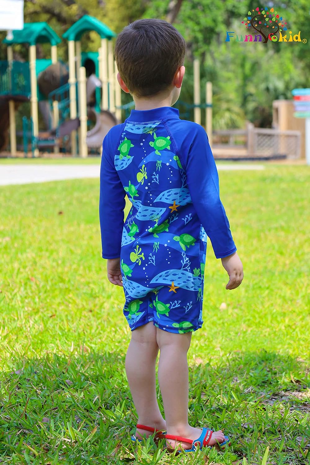 Funnycokid Baby Swimsuit Boy Toddler Bathing Suit Rash Guard UPF 50+ Swimwear 6 Months-4T