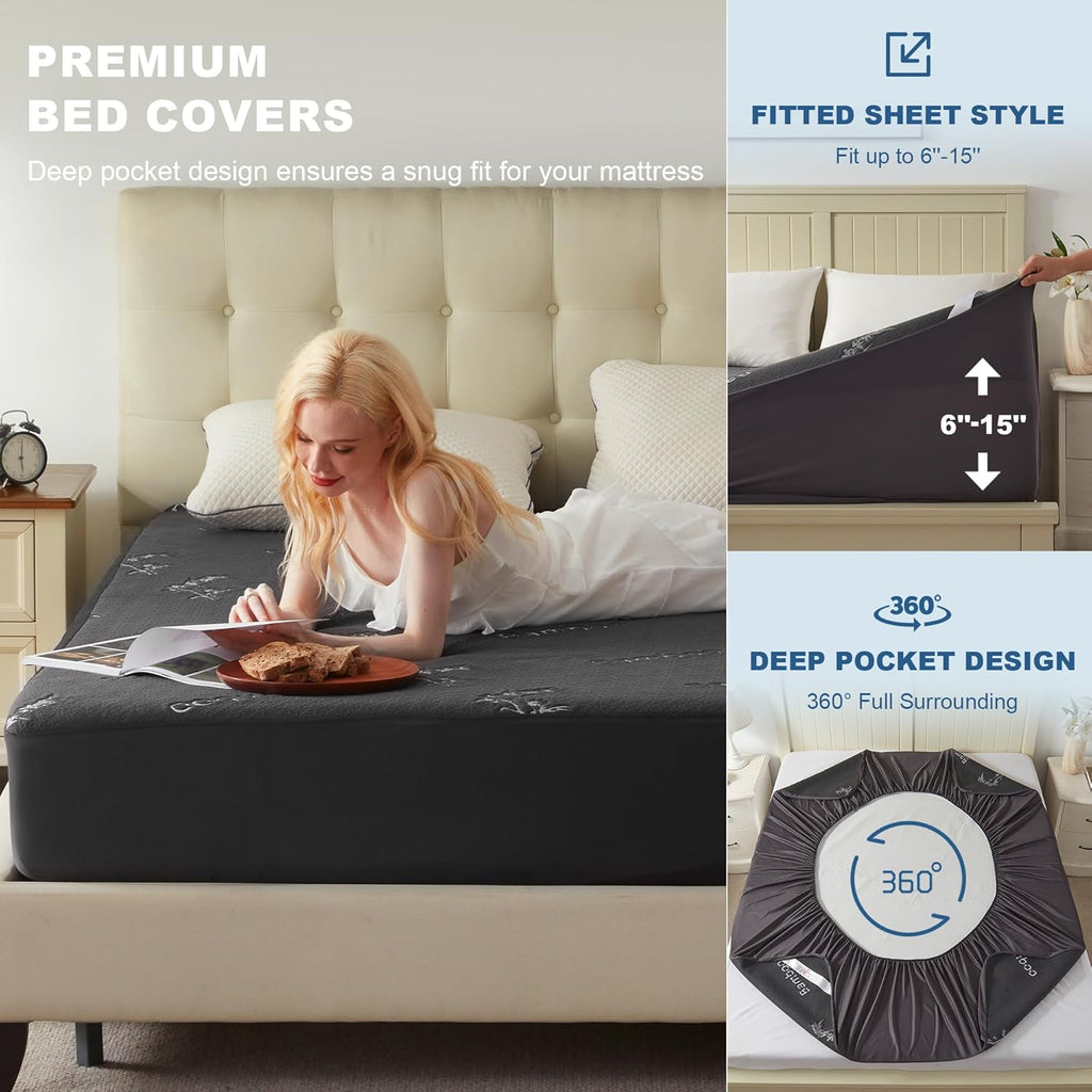 BEDLORE Twin Size Mattress Protector Waterproof, Mattress Pad Fitted 6-15 Inch Deep Pocket, 3D Air Fabric Soft Double Bed Mattress Cover Noiseless Washable for Bedroom, Hotel, Gray