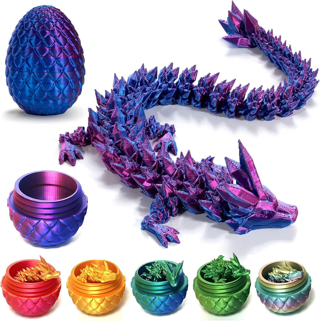 Easter Dragons 3D Printed Dragon Egg with Dragon Inside Crystal Dragon Fidget Toy for Adult Full Articulated Dragon for Home Office Decor