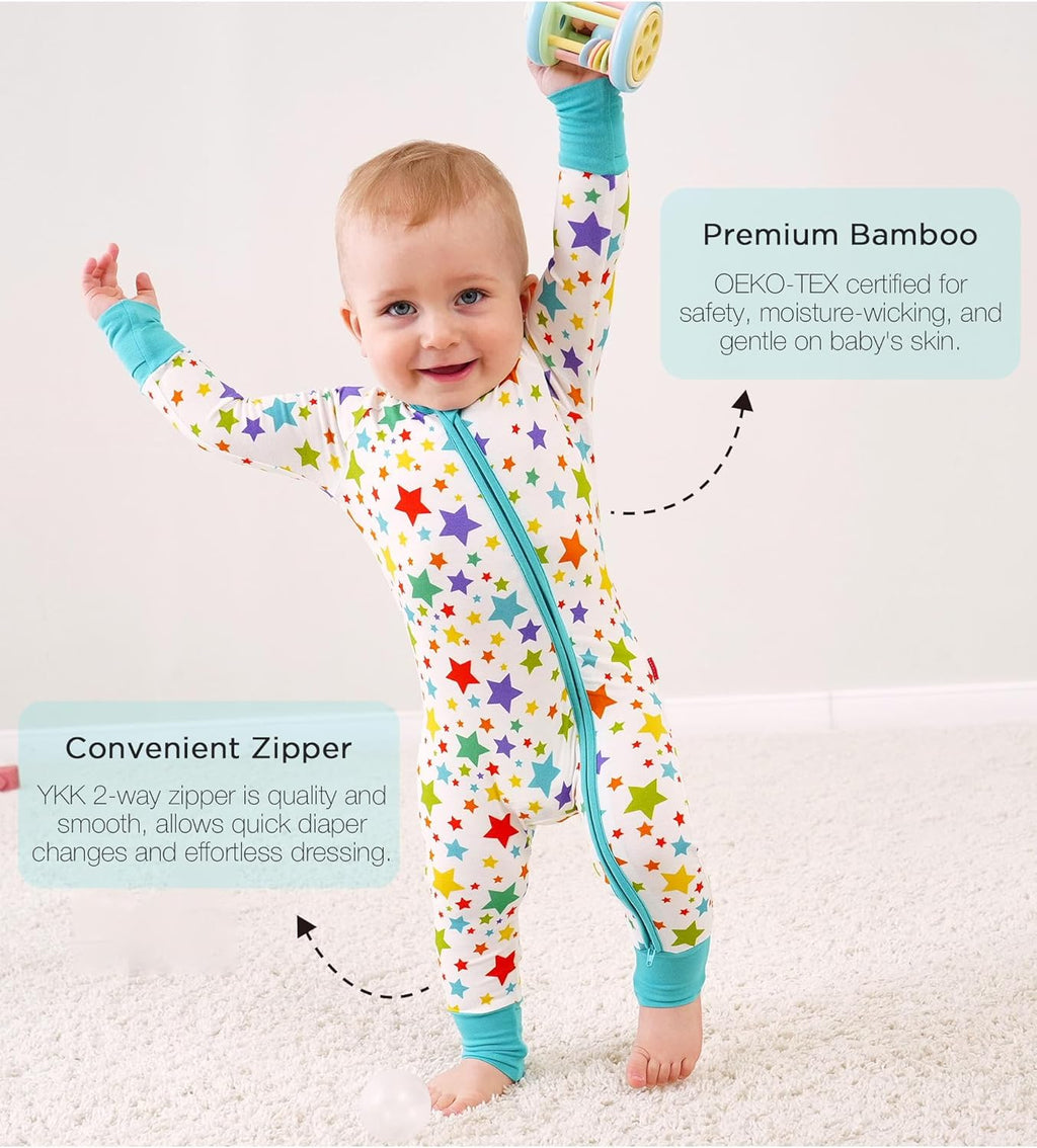 Baby One-Piece Romper Footless Bamboo Viscose Pajamas Sleepers for Baby Boys and Girls