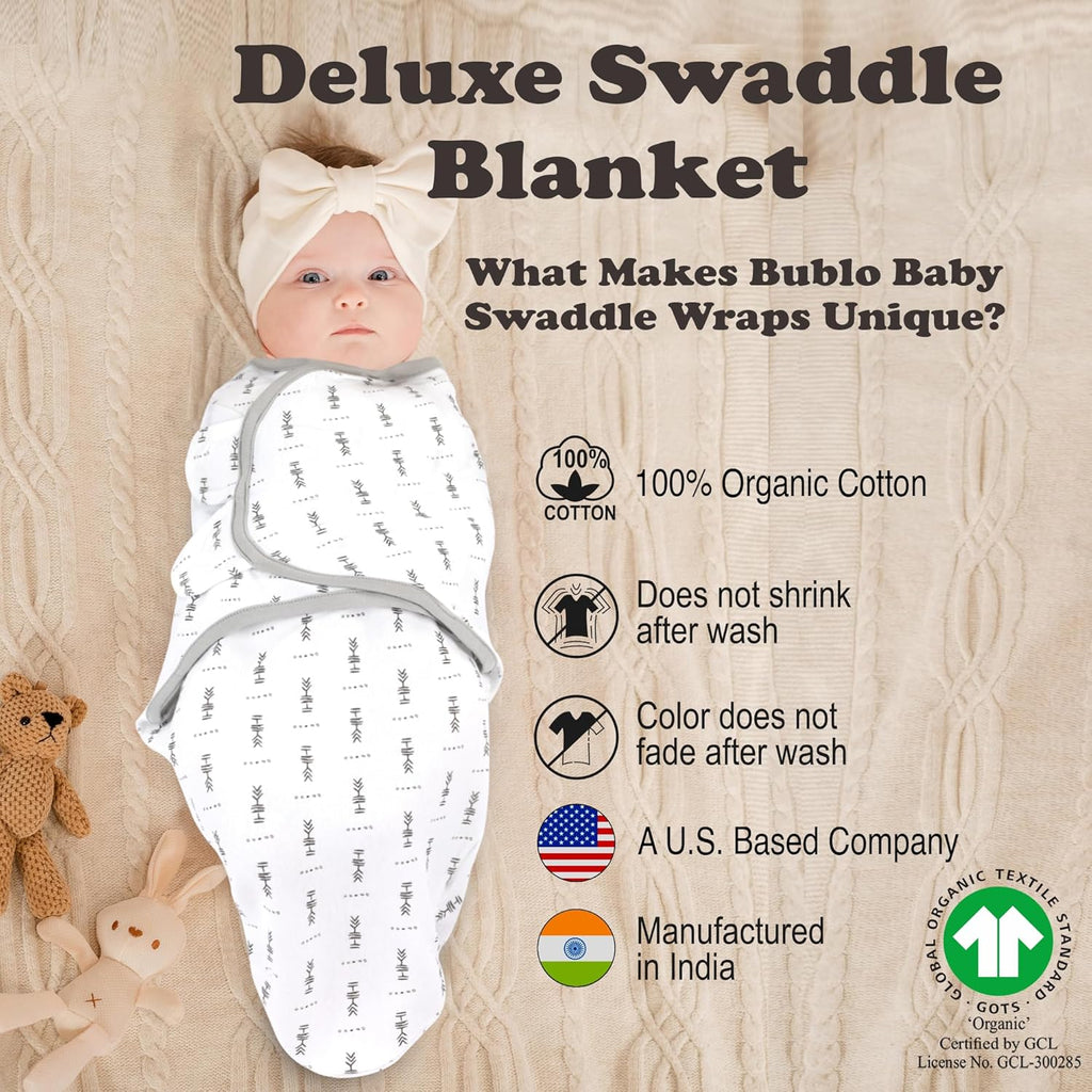 Baby Swaddle Blanket 3-Pack – Organic Cotton Adjustable Swaddle Wrap for Newborns 0-3 Months – Infant Sleep Sack for Baby Girl or Boy – Soft Breathable Swaddling Blankets, Grey