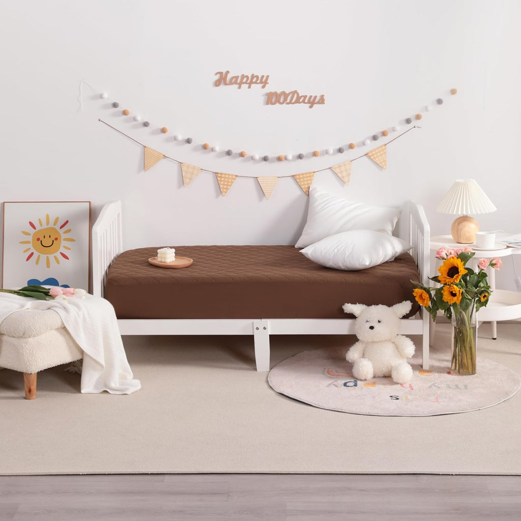 NTBAY 2 Pack Waterproof Mini Crib Mattress Protector, Quilted 24"x38" Fitted Mattress Cover - Machine Washable - Soft and Breathable Baby Mattress Pad Sheet for Mini Crib and Baby Playards, Brown