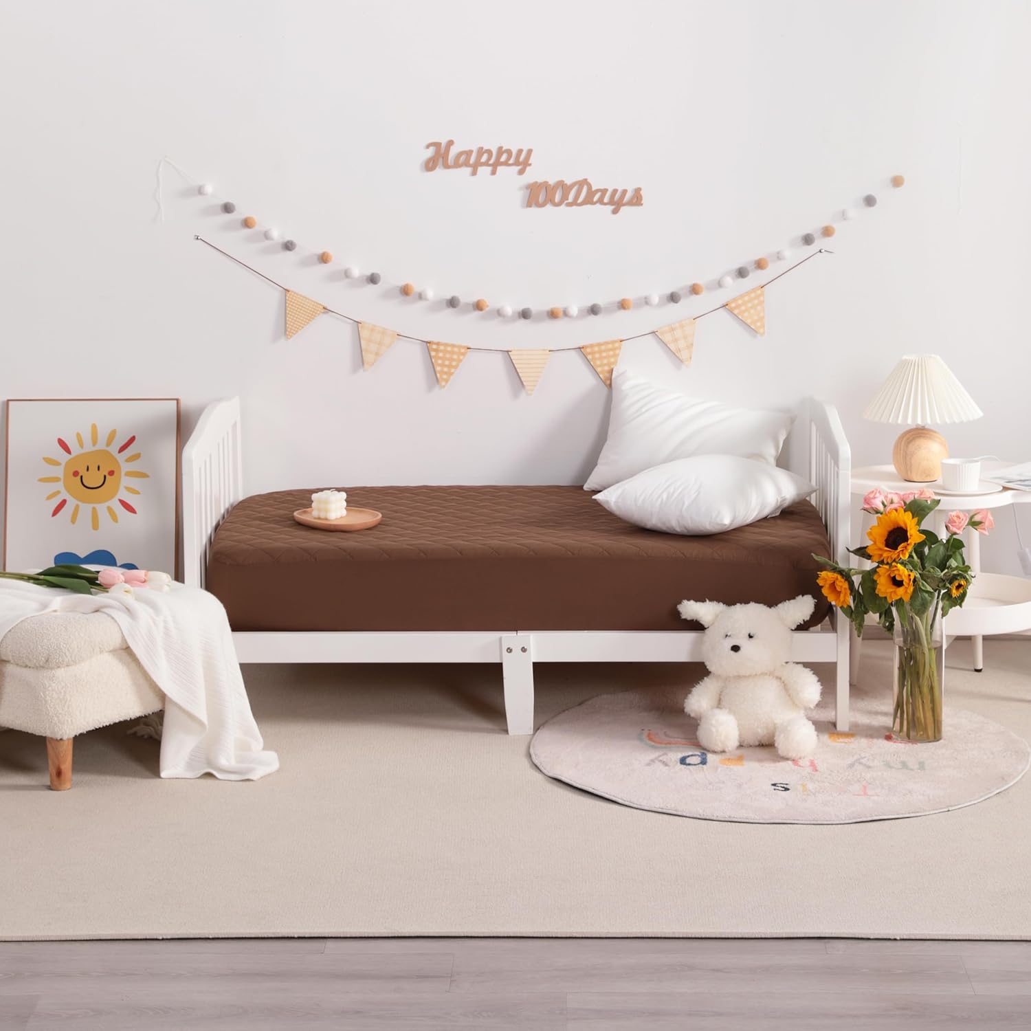 NTBAY 2 Pack Waterproof Mini Crib Mattress Protector, Quilted 24"x38" Fitted Mattress Cover - Machine Washable - Soft and Breathable Baby Mattress Pad Sheet for Mini Crib and Baby Playards, Brown