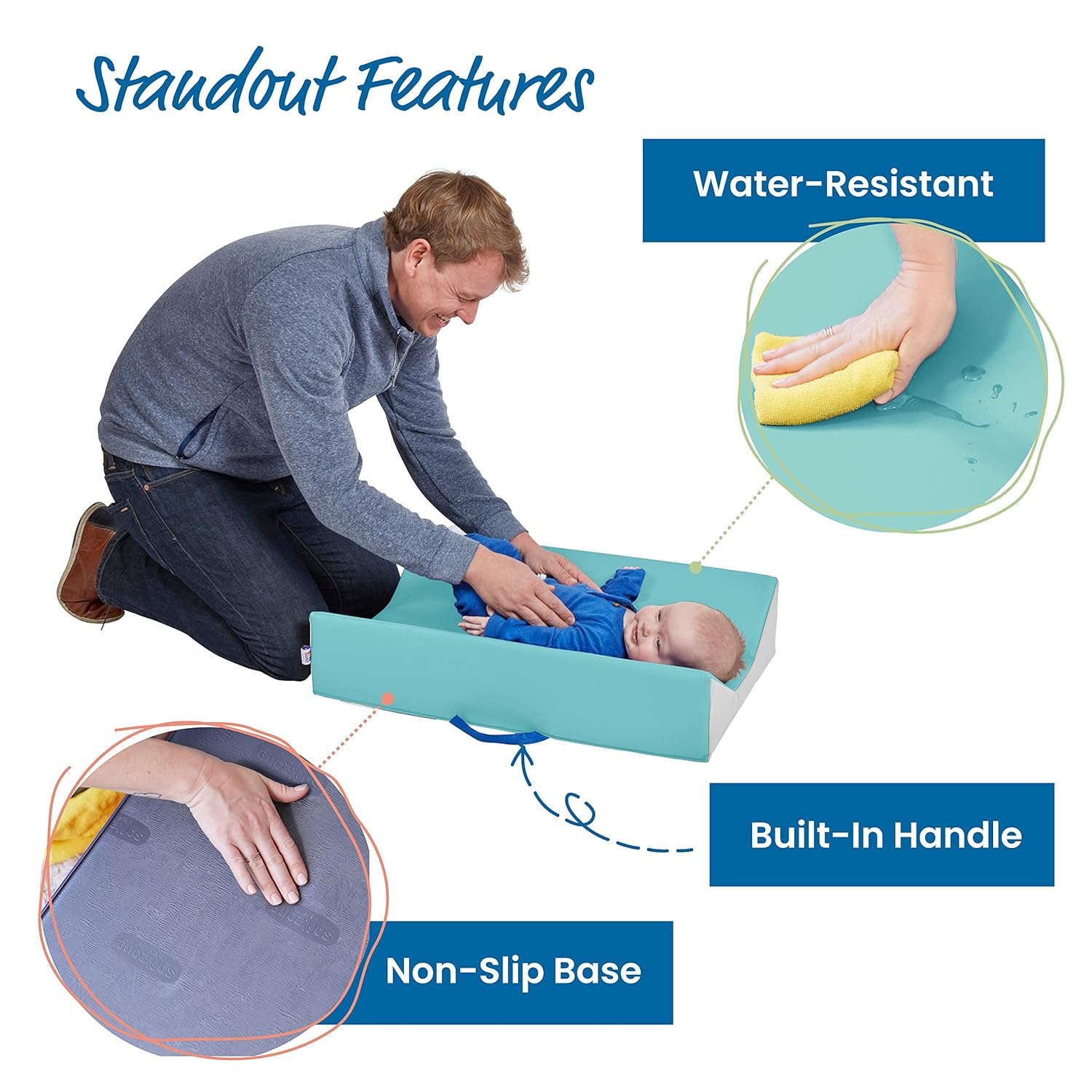 ECR4Kids SoftZone Baby Changing Pad, Contoured, Seafoam/Light Grey