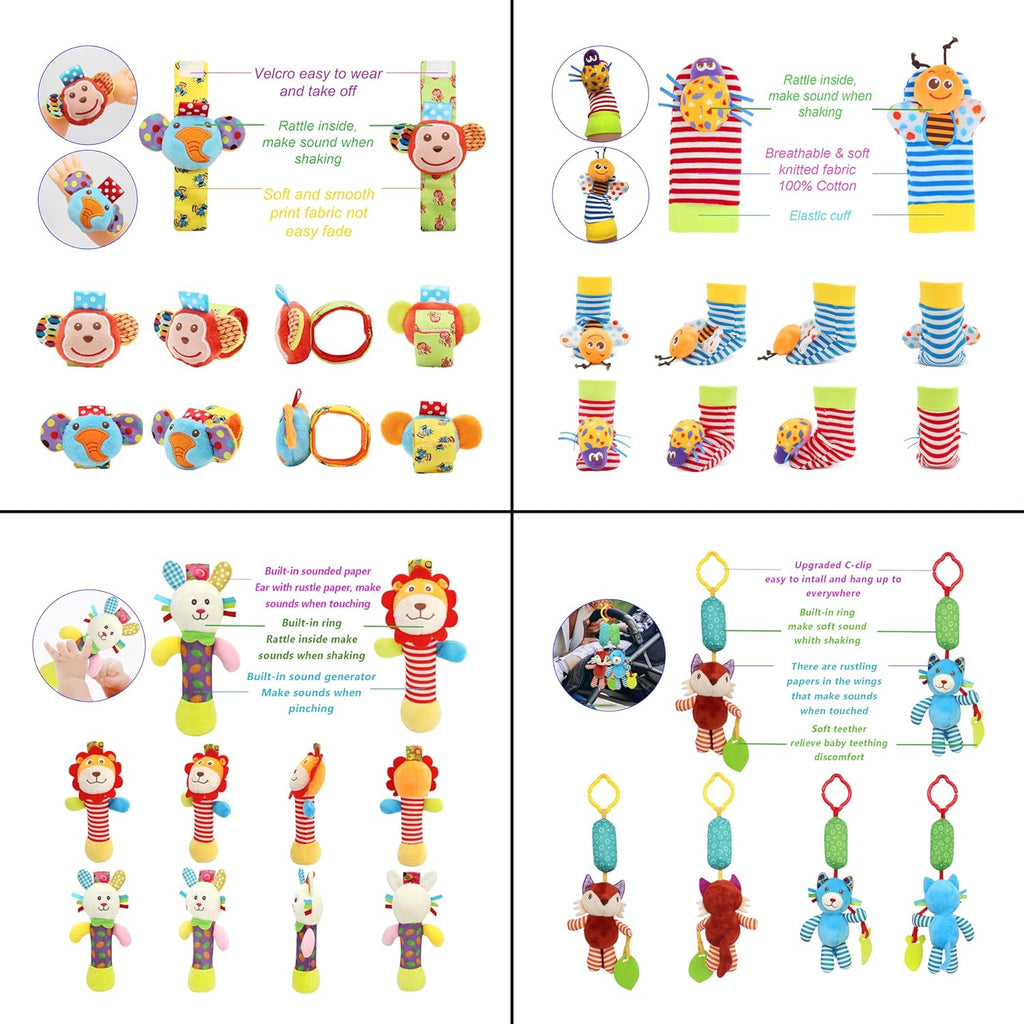 Wrist Rattles Foot Finder Rattle Sock Baby Toy, Hanging Rattle Toy, Arm Hand Bracelet Rattle, Feet Leg Ankle Socks, Activity Rattle Present Gift for Newborn Infant Babies Boy Girl Bebe (12 D)