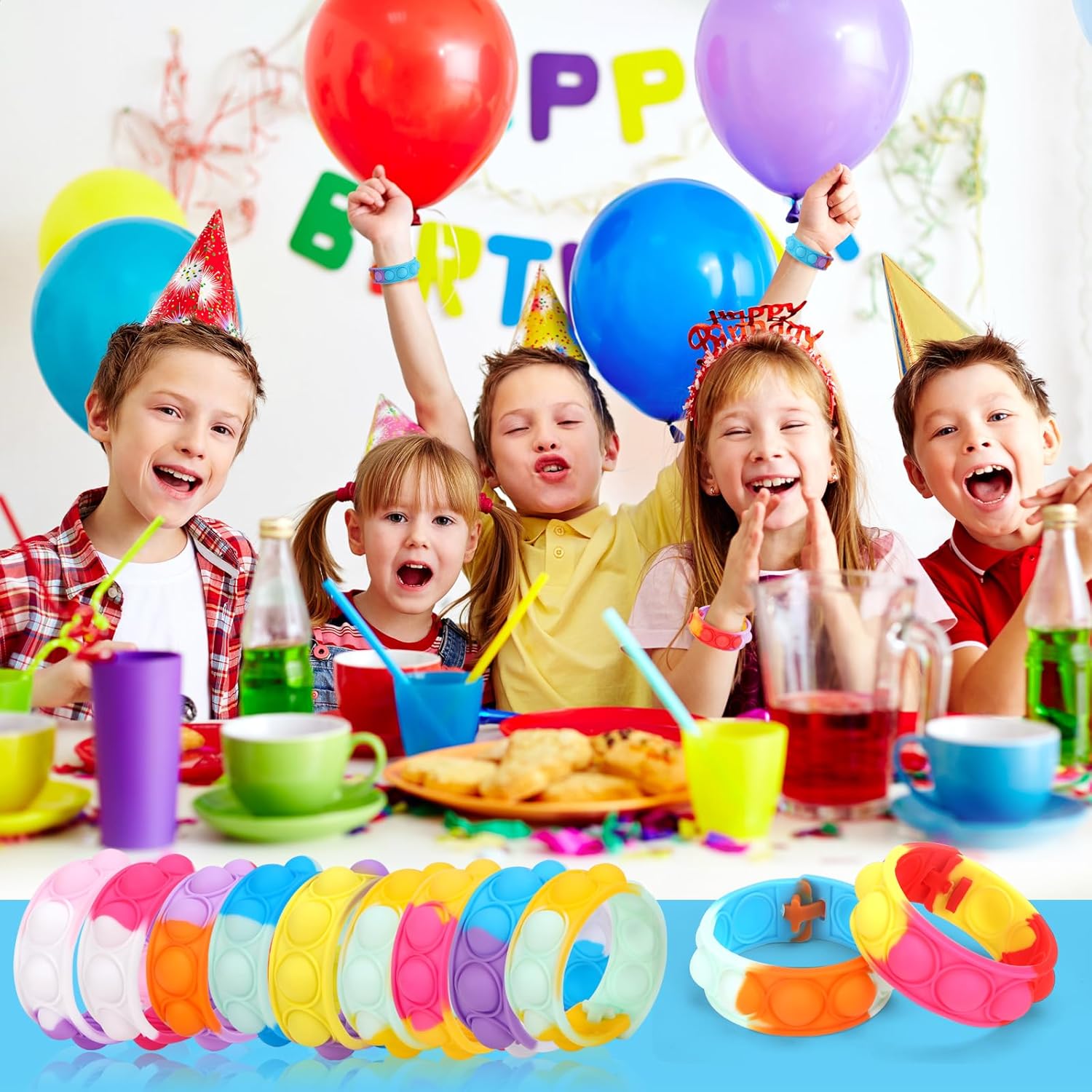 126 PCS Pop Bracelet it Fidget Toys Pack, Fidget Bracelet Birthday Party Gifts, Decompression Wristband with Autistic & ADHD,Fidget Wristband as Return Gifts for Kids, Fidgets Novelty Girls Toys