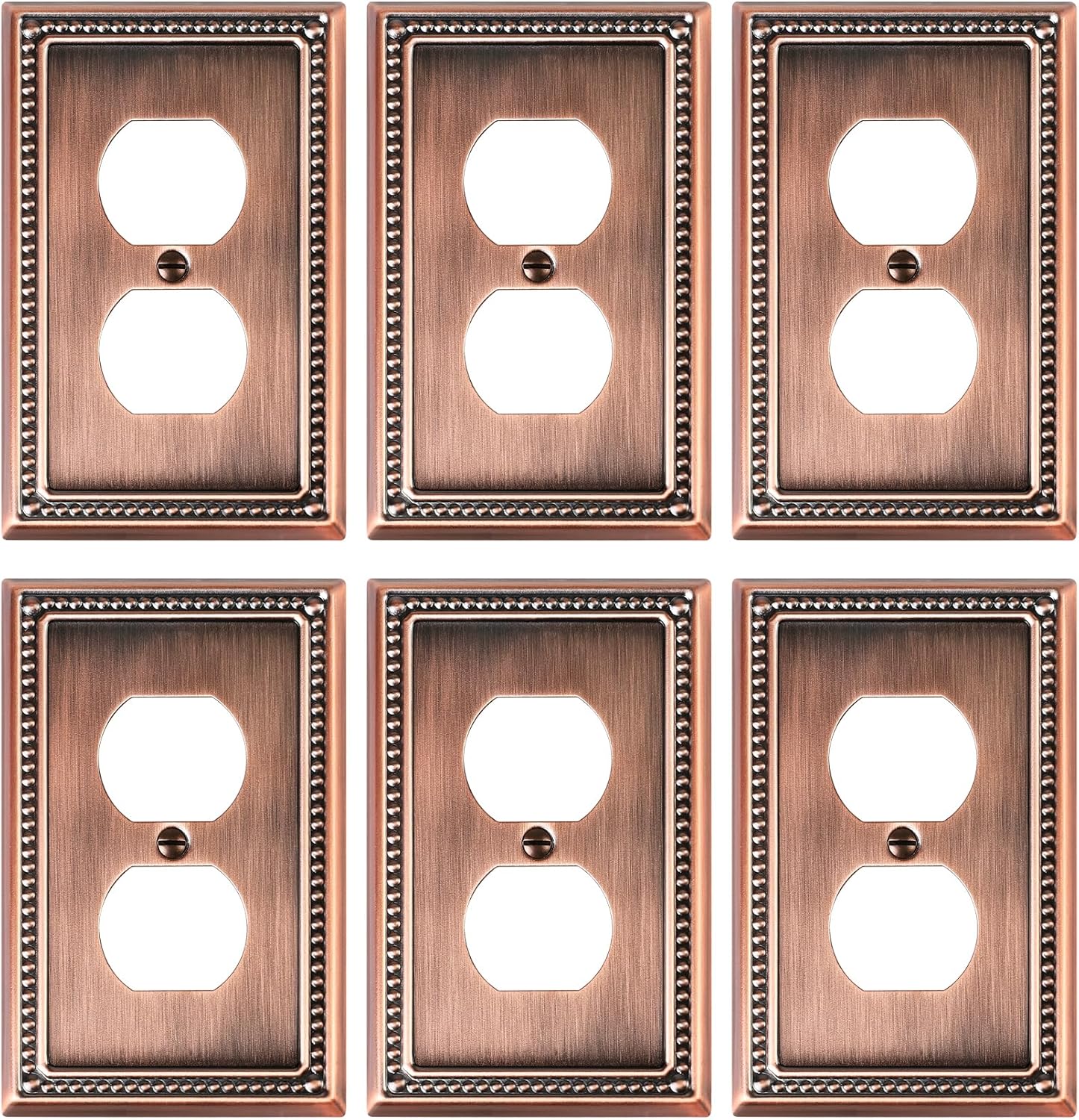 6-Pack Duplex Outlet Cover Plate, Antique Copper Metal Wall Plates for Electrical Outlets, 1 Gang Receptacle Cover, Pearls Decorative Switch Plates and Outlet Covers
