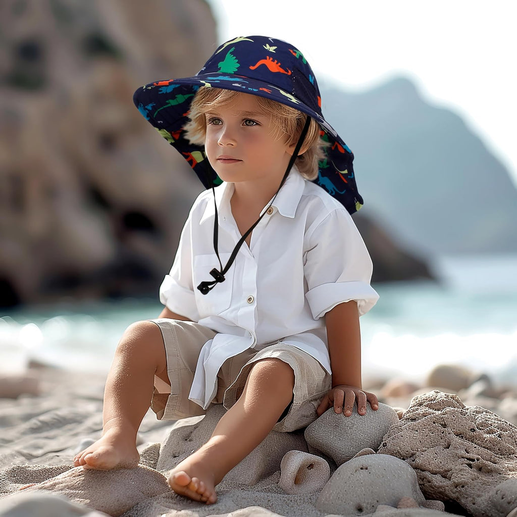 CHUNG Baby Sun Protection Hat Summer Toddler Adjustable UPF 50+ Wide Brim Neck Flap Beach Caps Boys Girls 1-12 Years Kids