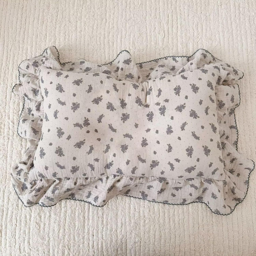 BuLuTu Blue Orchid Flower with Dots Design Toddler Pillow Case Crib Size, 14"x20", 1 pc, Muslin Cotton Pillow Covers for Girls Boys Machine Washable Pillowcase Nursery Decor, Durable