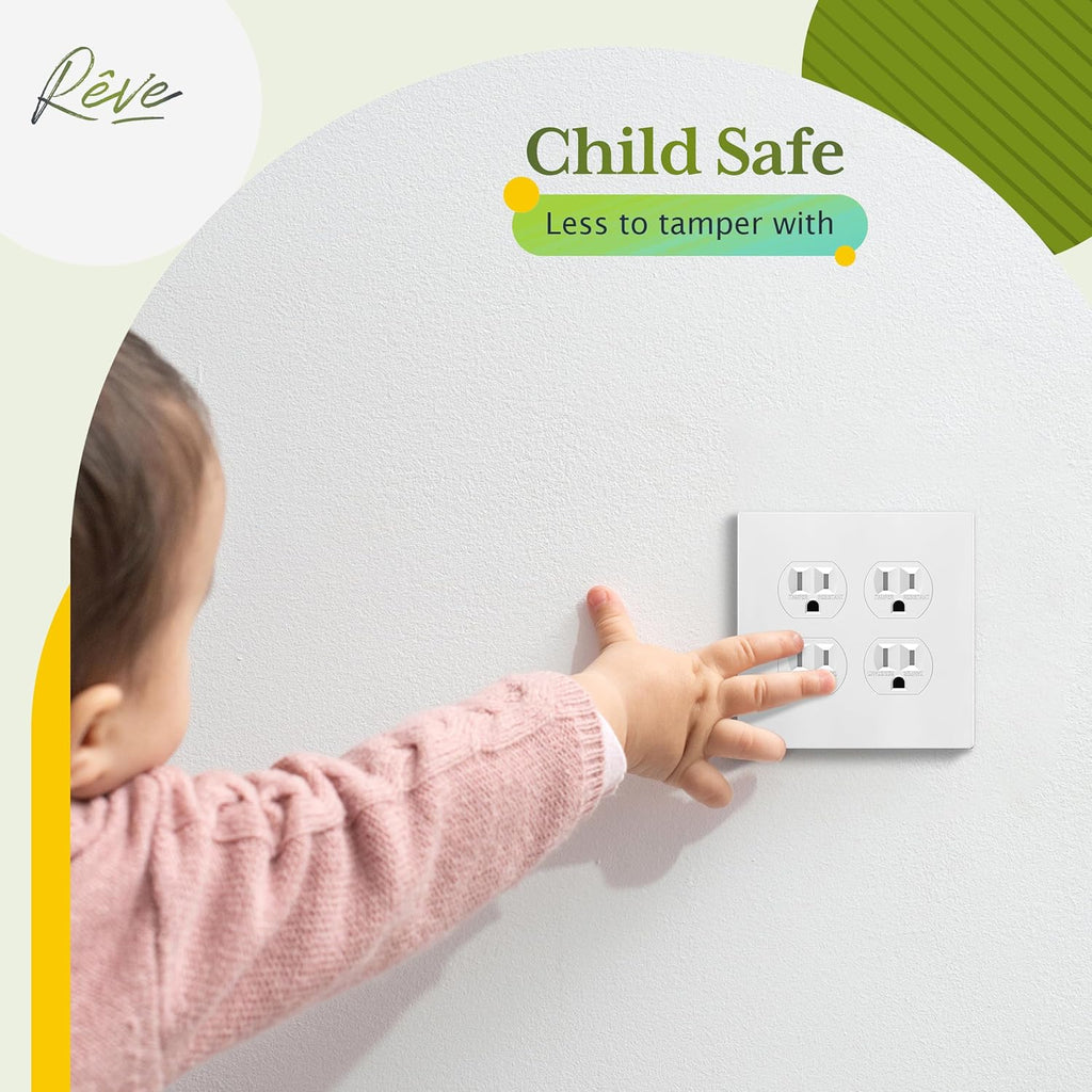 TG Screwless Duplex Wall Plate, Child Safe Double Receptacle Outlet Cover, Standard Size, 2-Gang 4.68" x 4.73", Unbreakable Polycarbonate Thermoplastic, UL Listed, SP-S2-W, Glossy, White