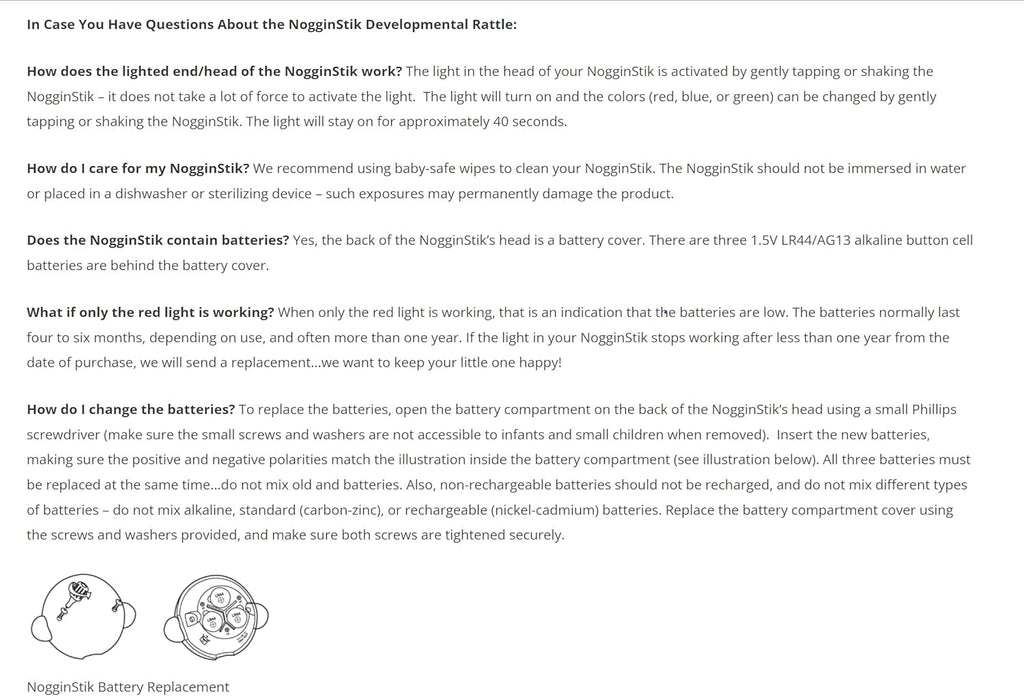 NogginStik Light-up Developmental Rattle - Color Changing, Textured for Grasping, Mirror & Rattle Sound - Sensory Toy for Babies, Ages 0-12 Months