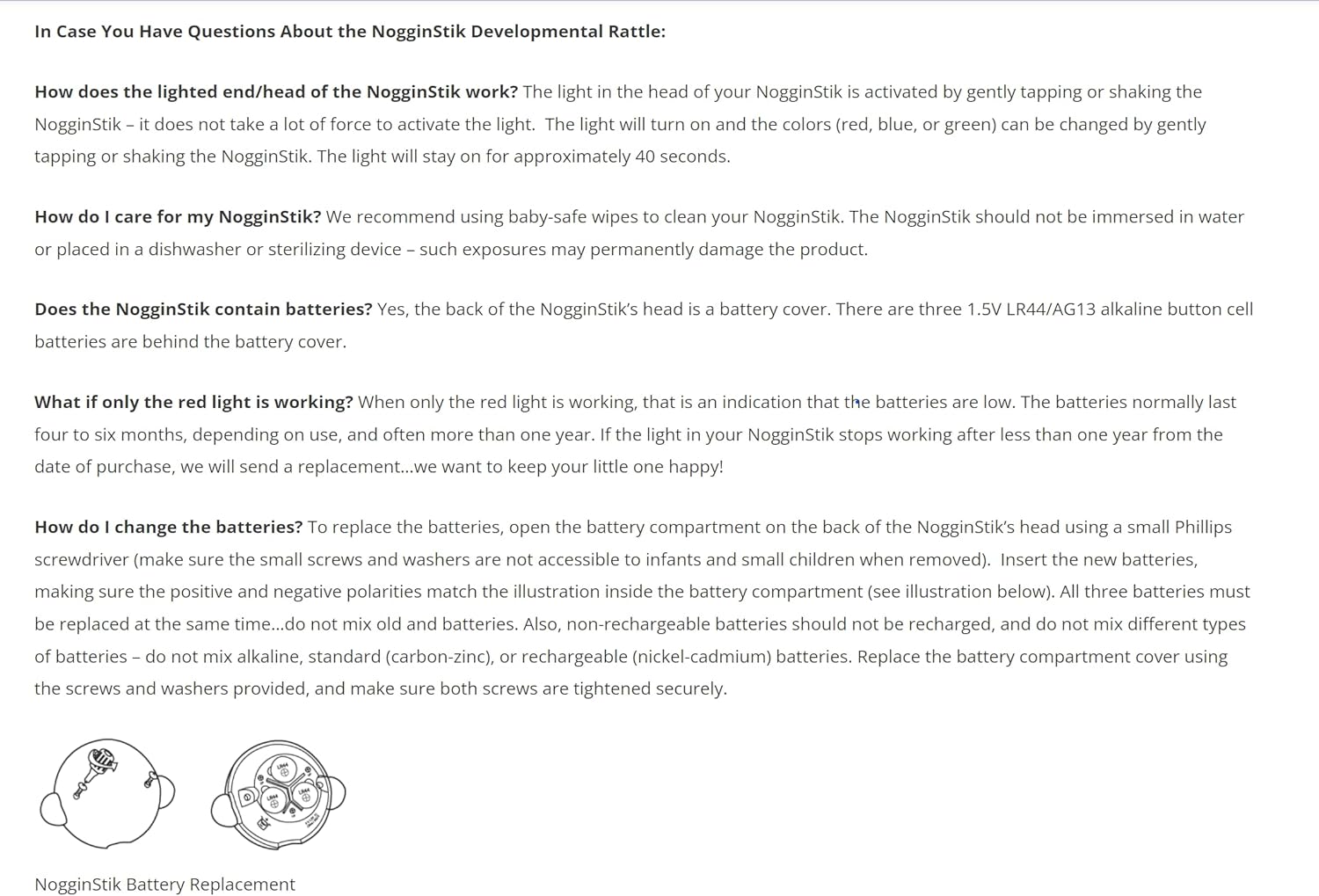 NogginStik Light-up Developmental Rattle - Color Changing, Textured for Grasping, Mirror & Rattle Sound - Sensory Toy for Babies, Ages 0-12 Months