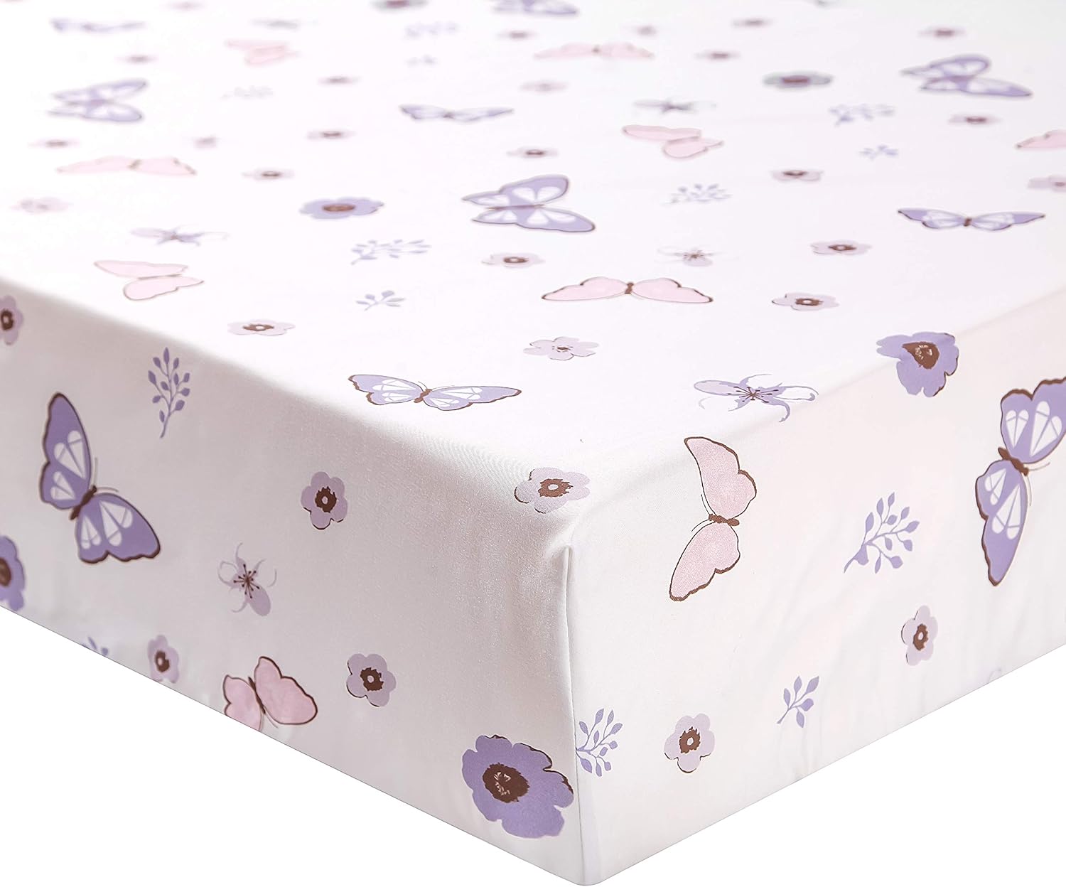 La Premura 3-Piece Purple Butterfly Baby Crib Bedding Set for Girls, Lilac Standard Size Crib Set for Baby Girl, Comforter, Fitted Sheet, and Dust Ruffle Skirt, Baby Nursery Floral Design for Girls